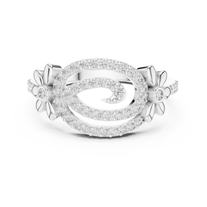 925 Silver Moissanite Spiral Halo Cocktail Ring With Floral Accents Engagement Ring