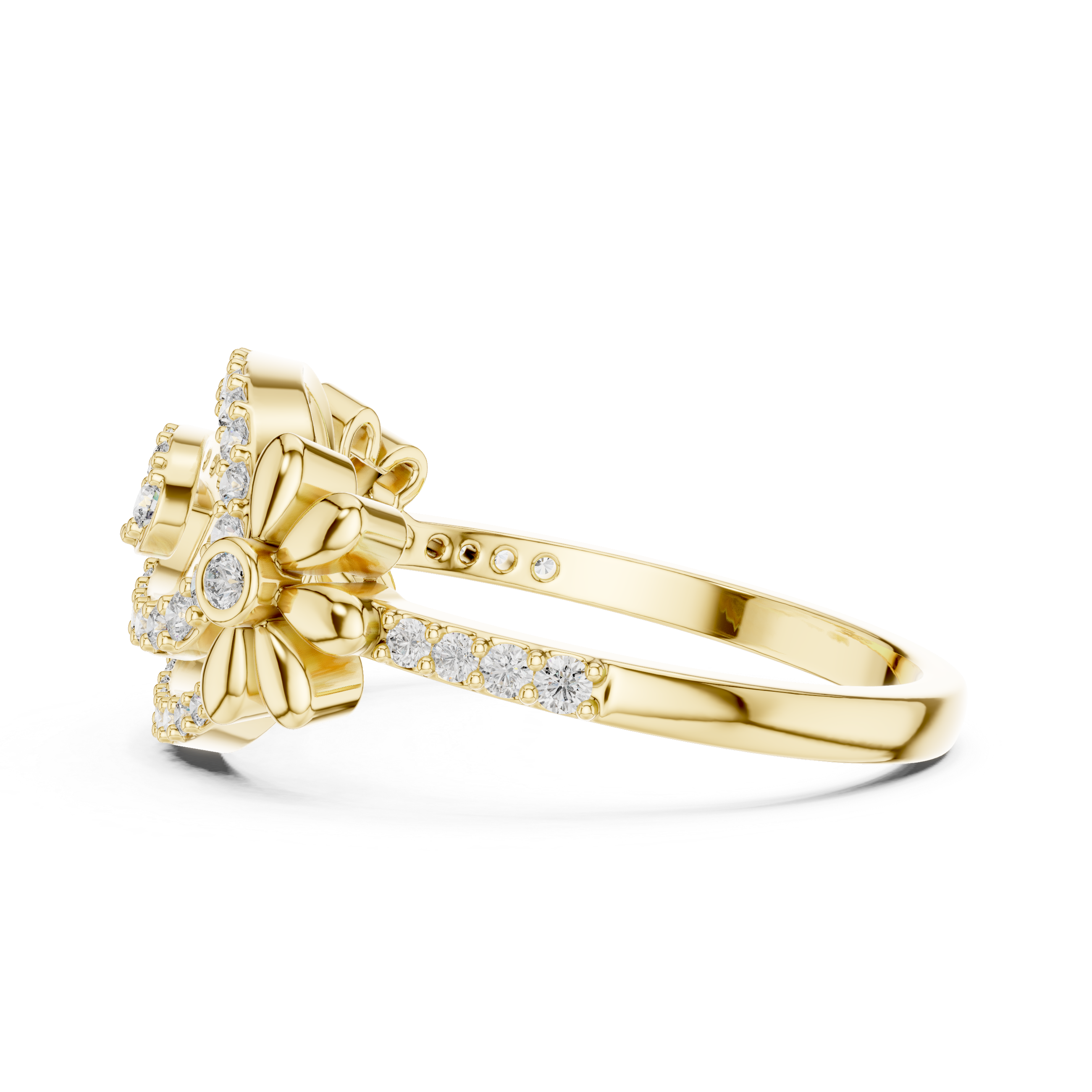 925 Silver Moissanite Spiral Halo Cocktail Ring With Floral Accents Engagement Ring