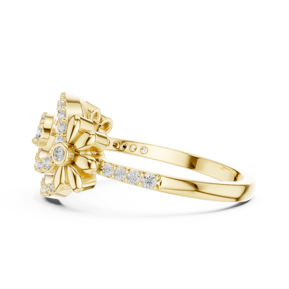 925 Silver Moissanite Spiral Halo Cocktail Ring With Floral Accents Engagement Ring