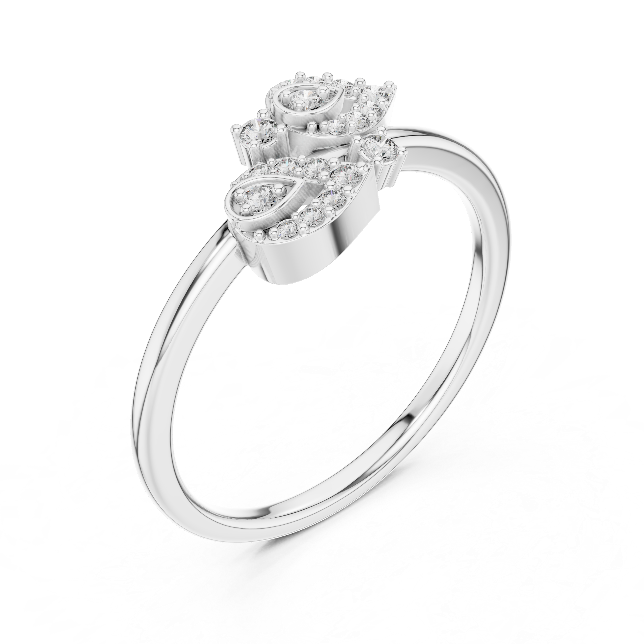 925 Silver Moissanite Twin Pear Leaf Bypass Engagement Ring