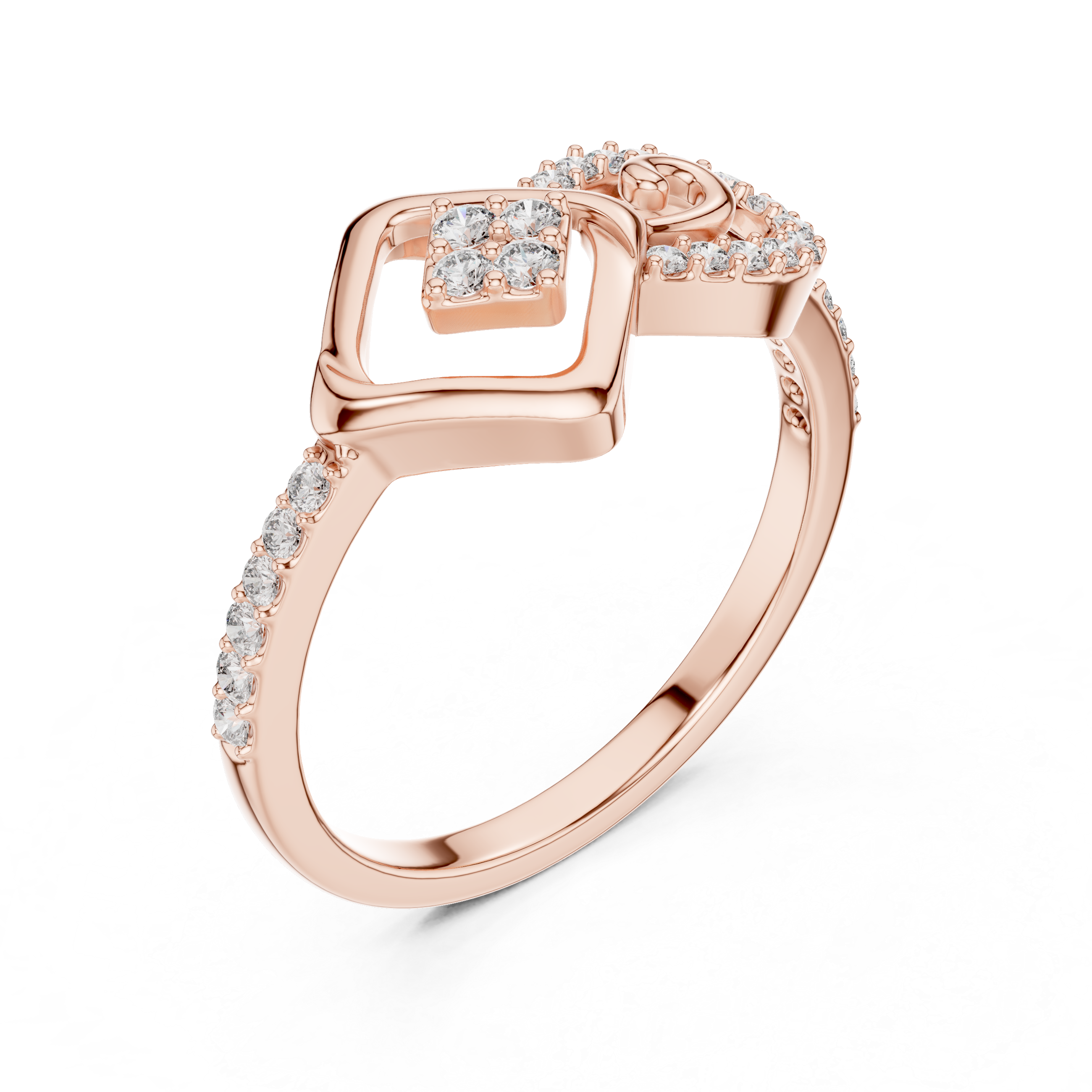925 Silver Moissanite Geometric Square And Swirl Bypass Engagement Ring