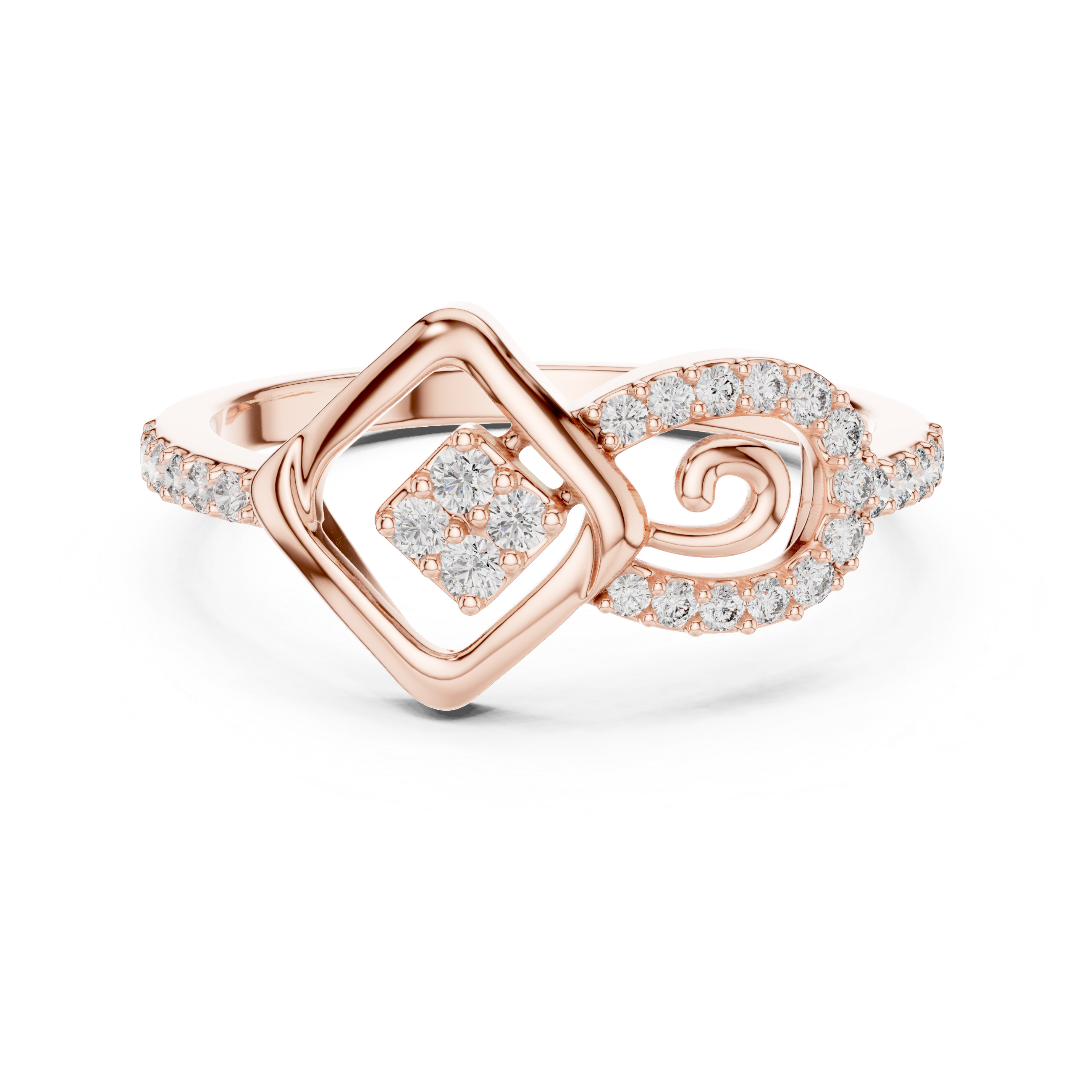 925 Silver Moissanite Geometric Square And Swirl Bypass Engagement Ring
