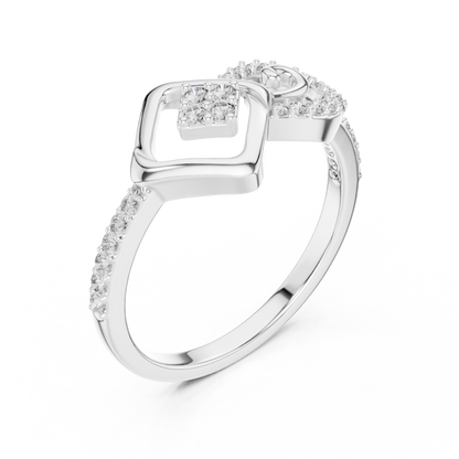 925 Silver Moissanite Geometric Square And Swirl Bypass Engagement Ring