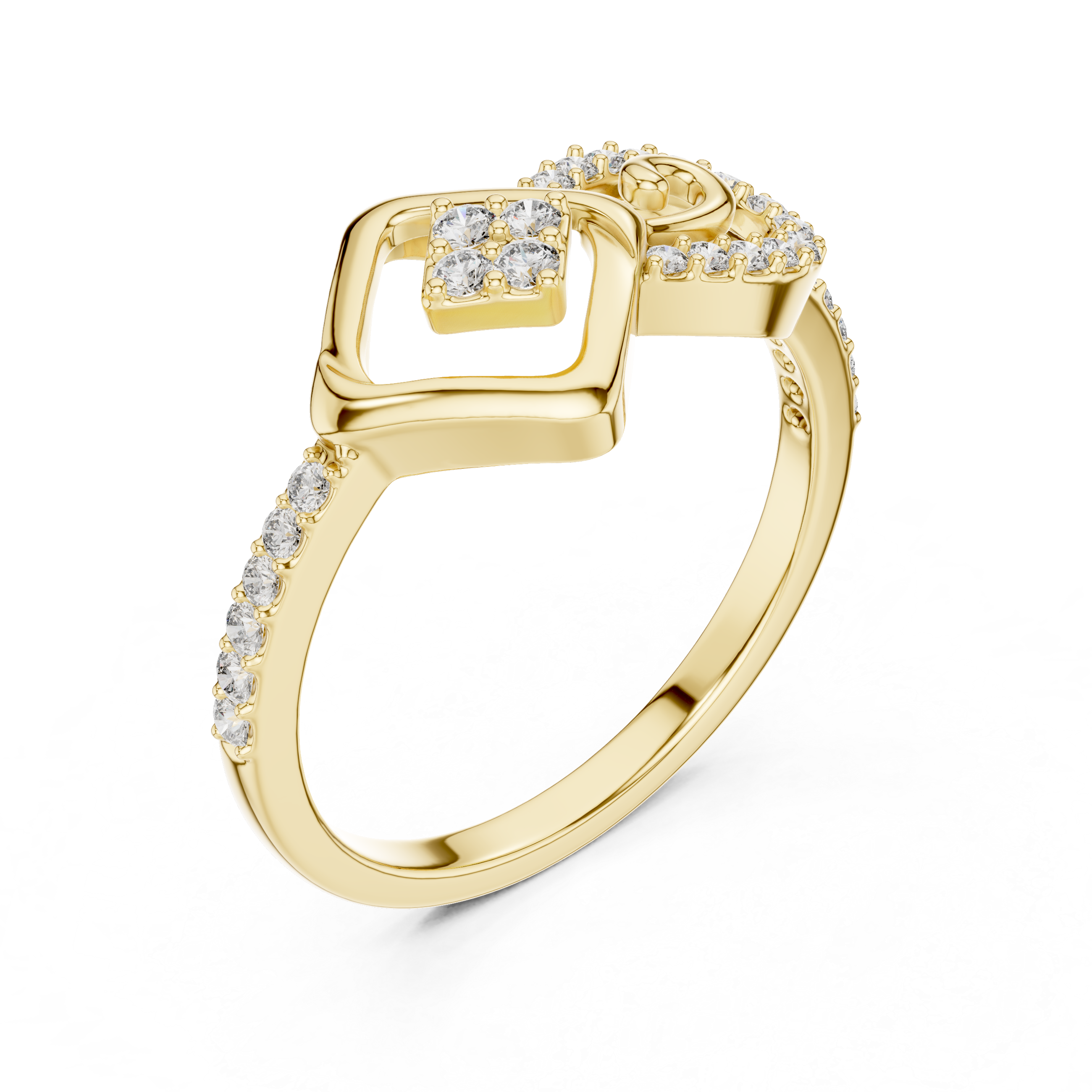 925 Silver Moissanite Geometric Square And Swirl Bypass Engagement Ring