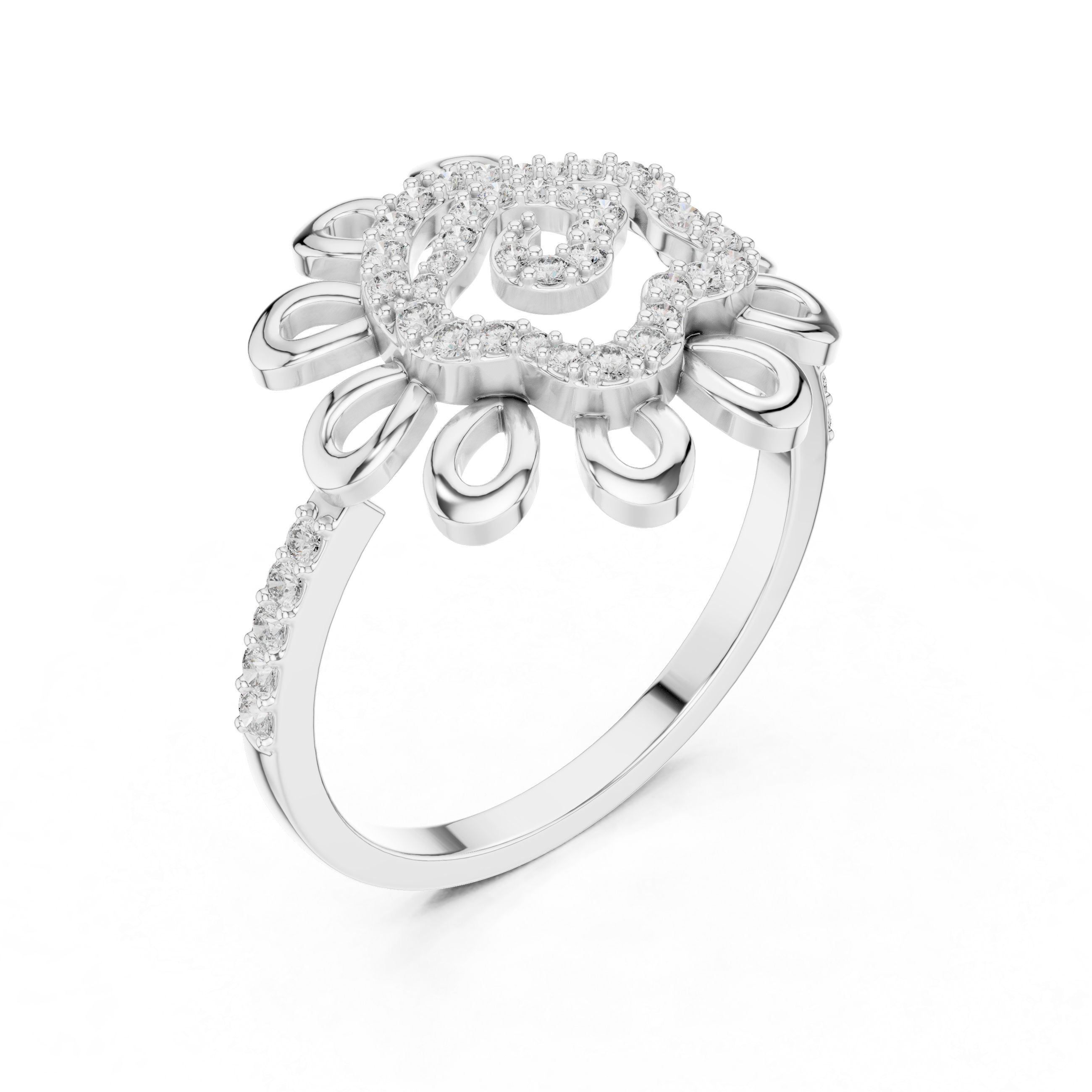 925 Silver Moissanite Sunburst Swirl Mandala Engagement Ring