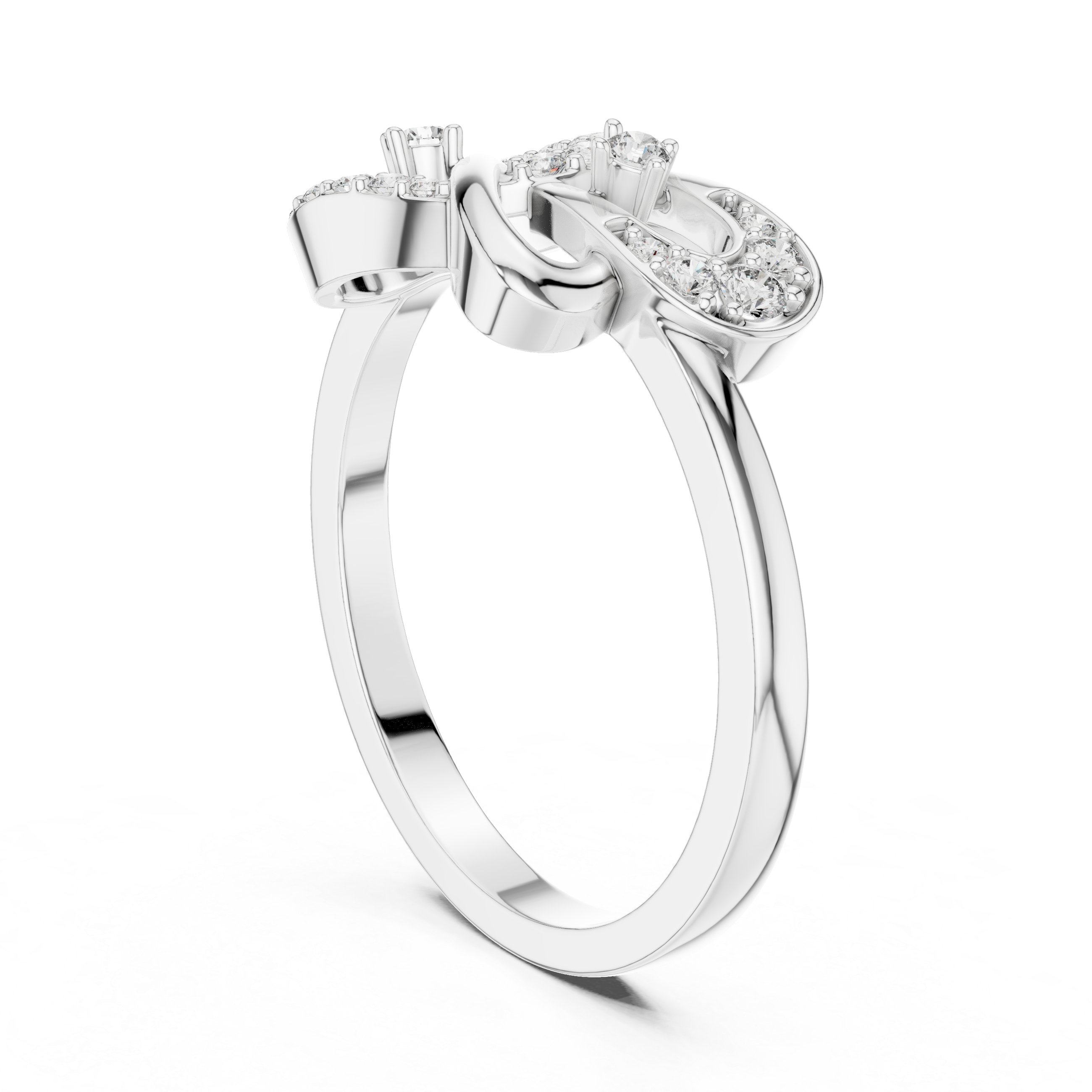 925 Silver Moissanite Heart And Horseshoe Bypass Engagement Ring