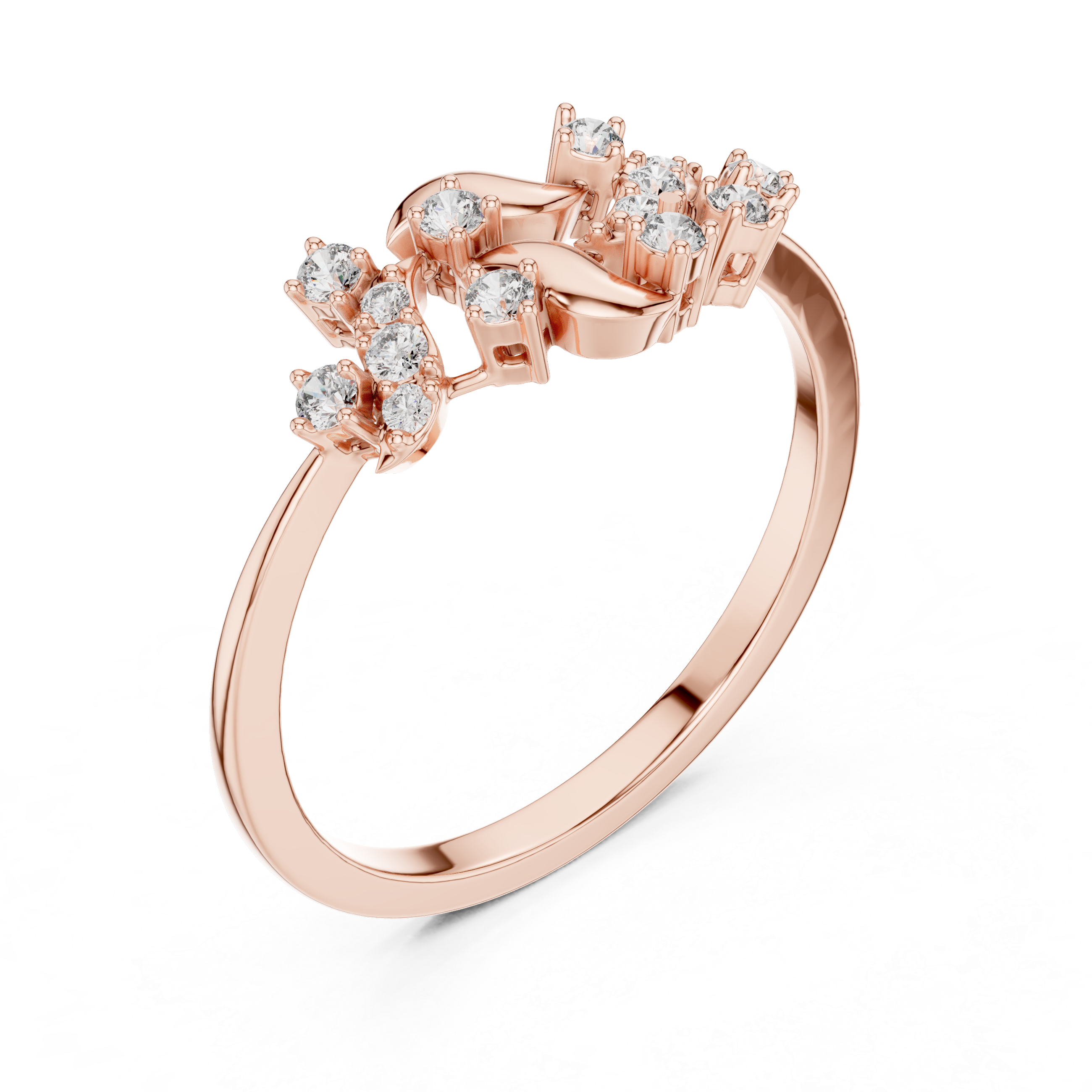 925 Silver Moissanite Nature-Inspired Cluster Engagement Ring 14K Gold Plated