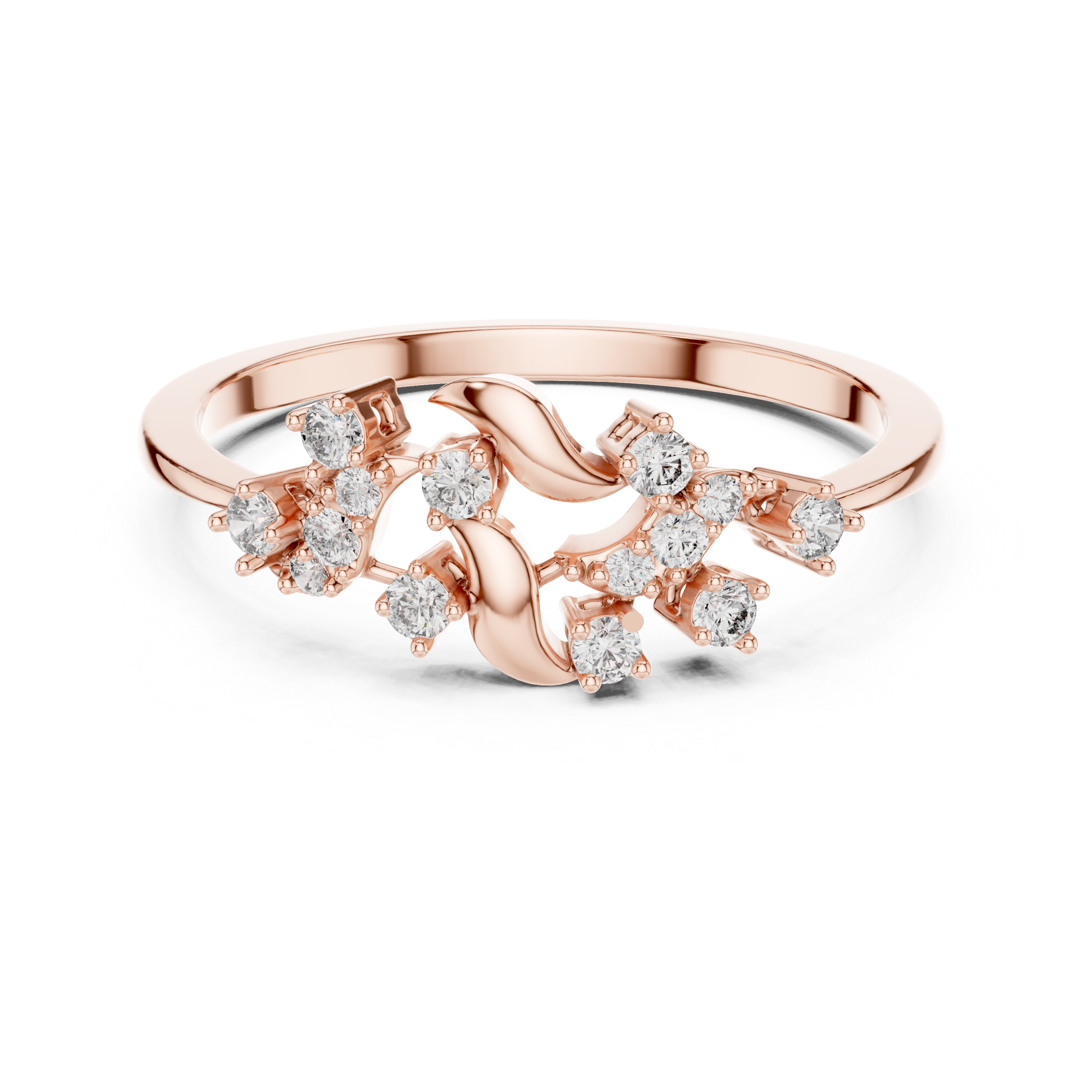 925 Silver Moissanite Nature-Inspired Cluster Engagement Ring 14K Gold Plated