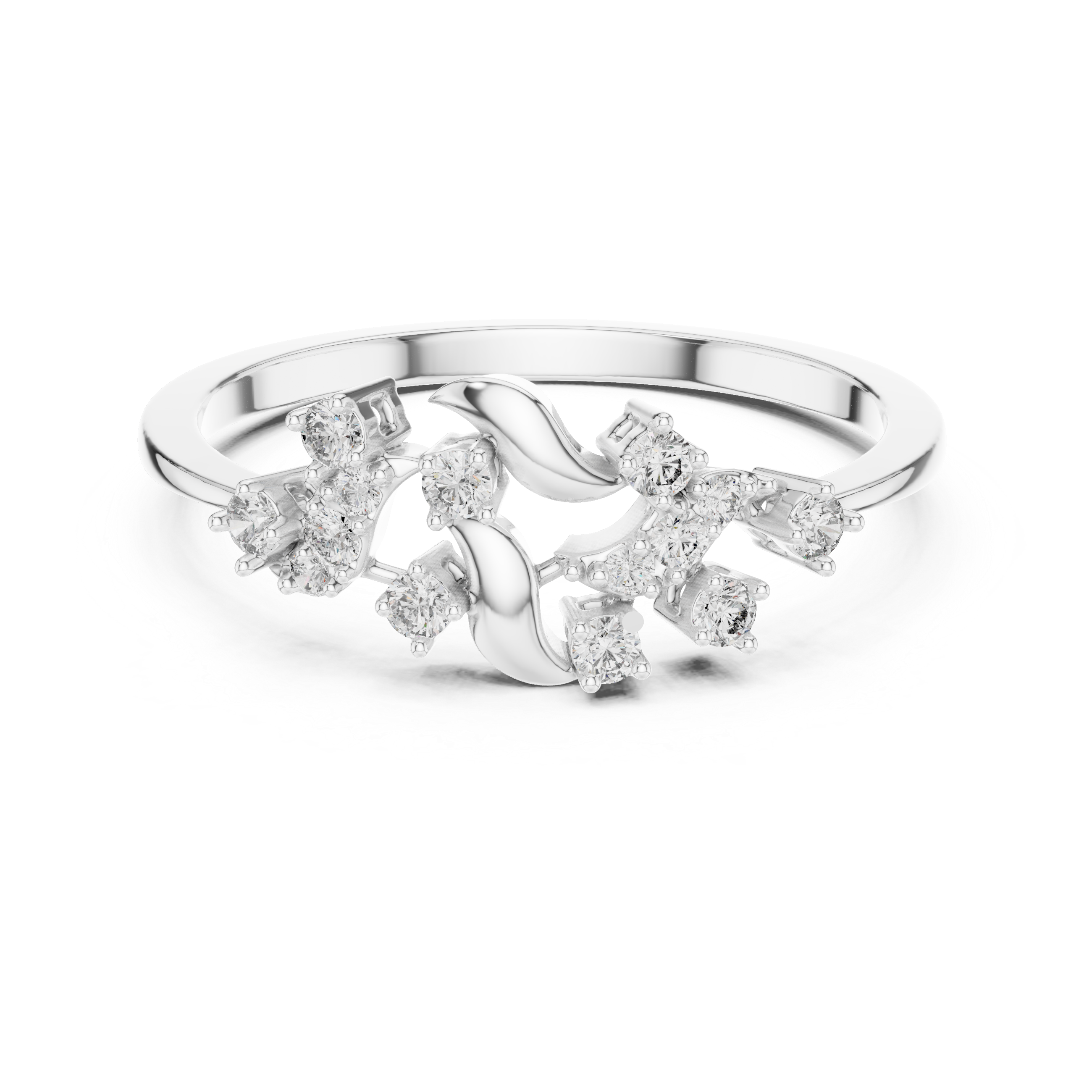 925 Silver Moissanite Nature-Inspired Cluster Engagement Ring 14K Gold Plated