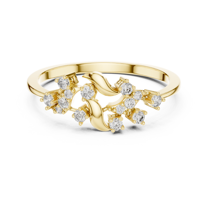 925 Silver Moissanite Nature-Inspired Cluster Engagement Ring 14K Gold Plated