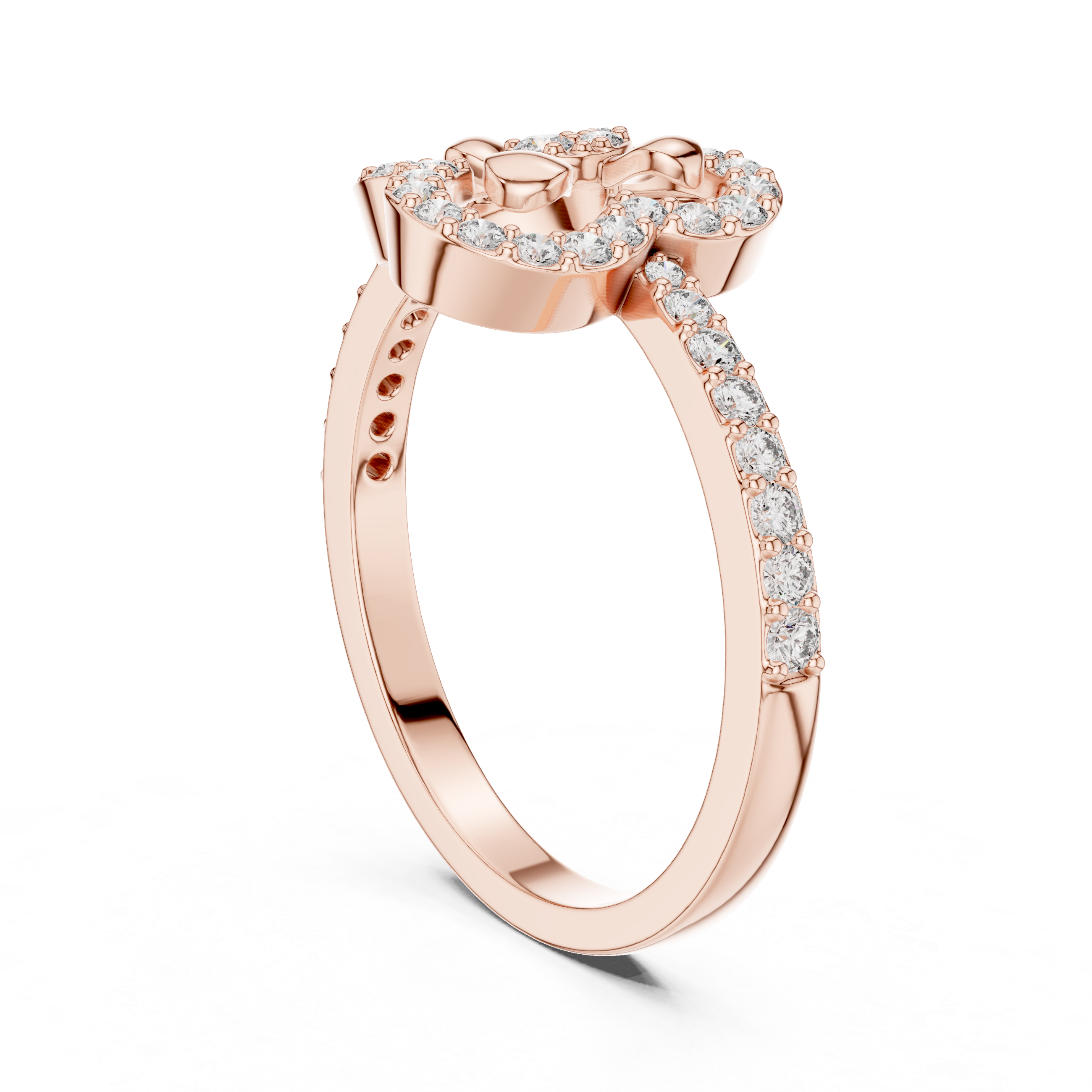 925 Silver Moissanite Abstract Floral Clover Halo Engagement Ring 14K Gold Plated