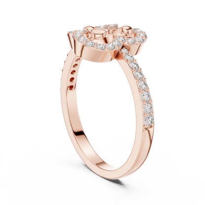 925 Silver Moissanite Abstract Floral Clover Halo Engagement Ring 14K Gold Plated