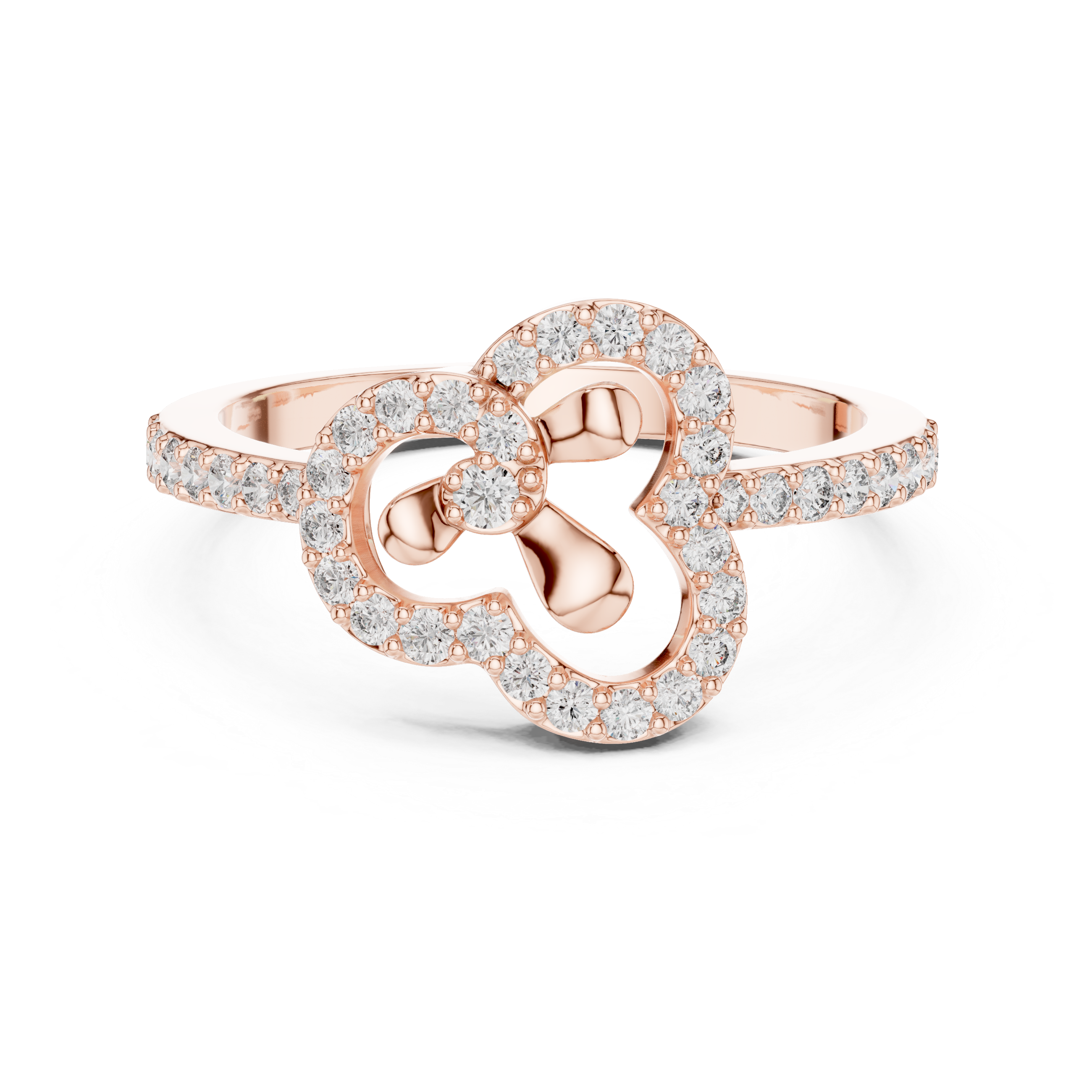 925 Silver Moissanite Abstract Floral Clover Halo Engagement Ring 14K Gold Plated