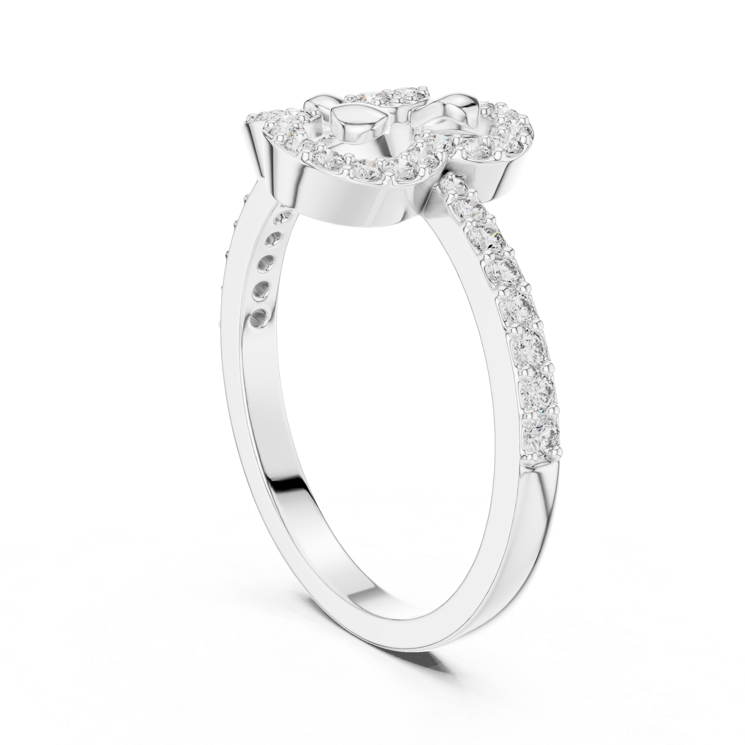 925 Silver Moissanite Abstract Floral Clover Halo Engagement Ring 14K Gold Plated