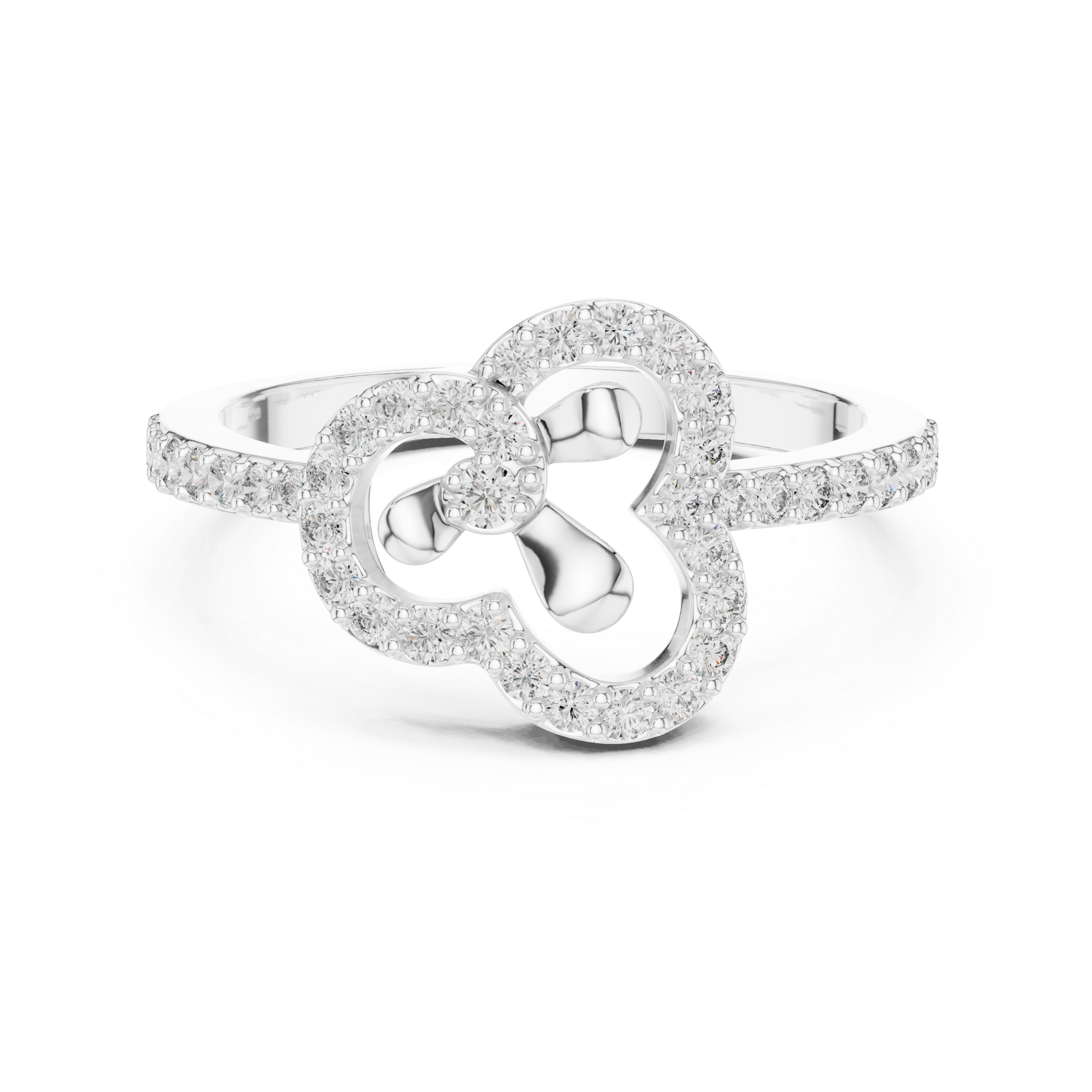 925 Silver Moissanite Abstract Floral Clover Halo Engagement Ring 14K Gold Plated