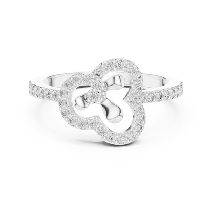925 Silver Moissanite Abstract Floral Clover Halo Engagement Ring 14K Gold Plated