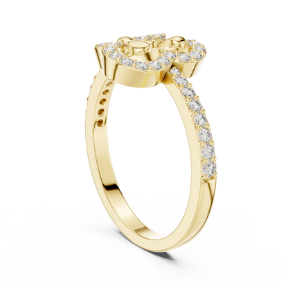 925 Silver Moissanite Abstract Floral Clover Halo Engagement Ring 14K Gold Plated