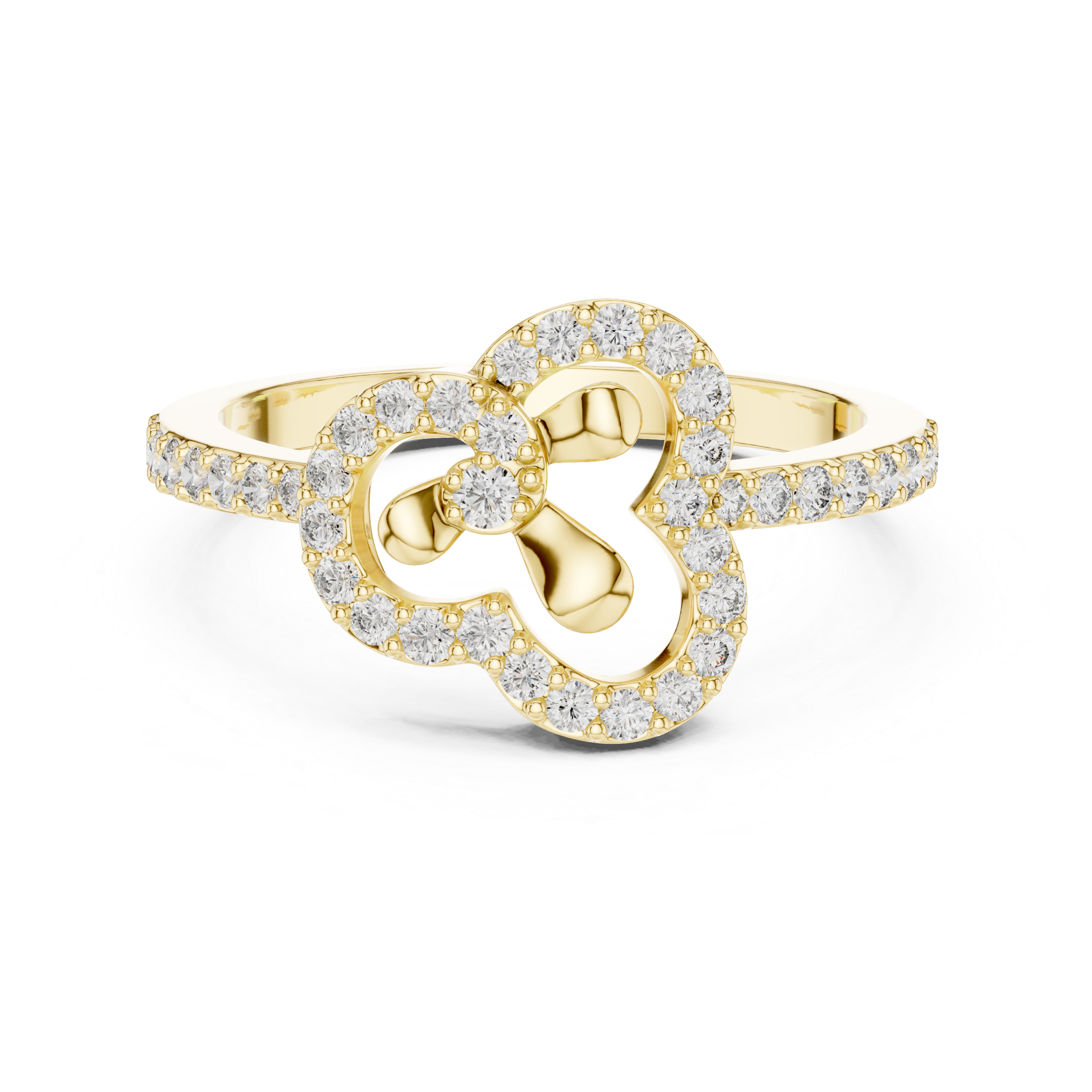 925 Silver Moissanite Abstract Floral Clover Halo Engagement Ring 14K Gold Plated