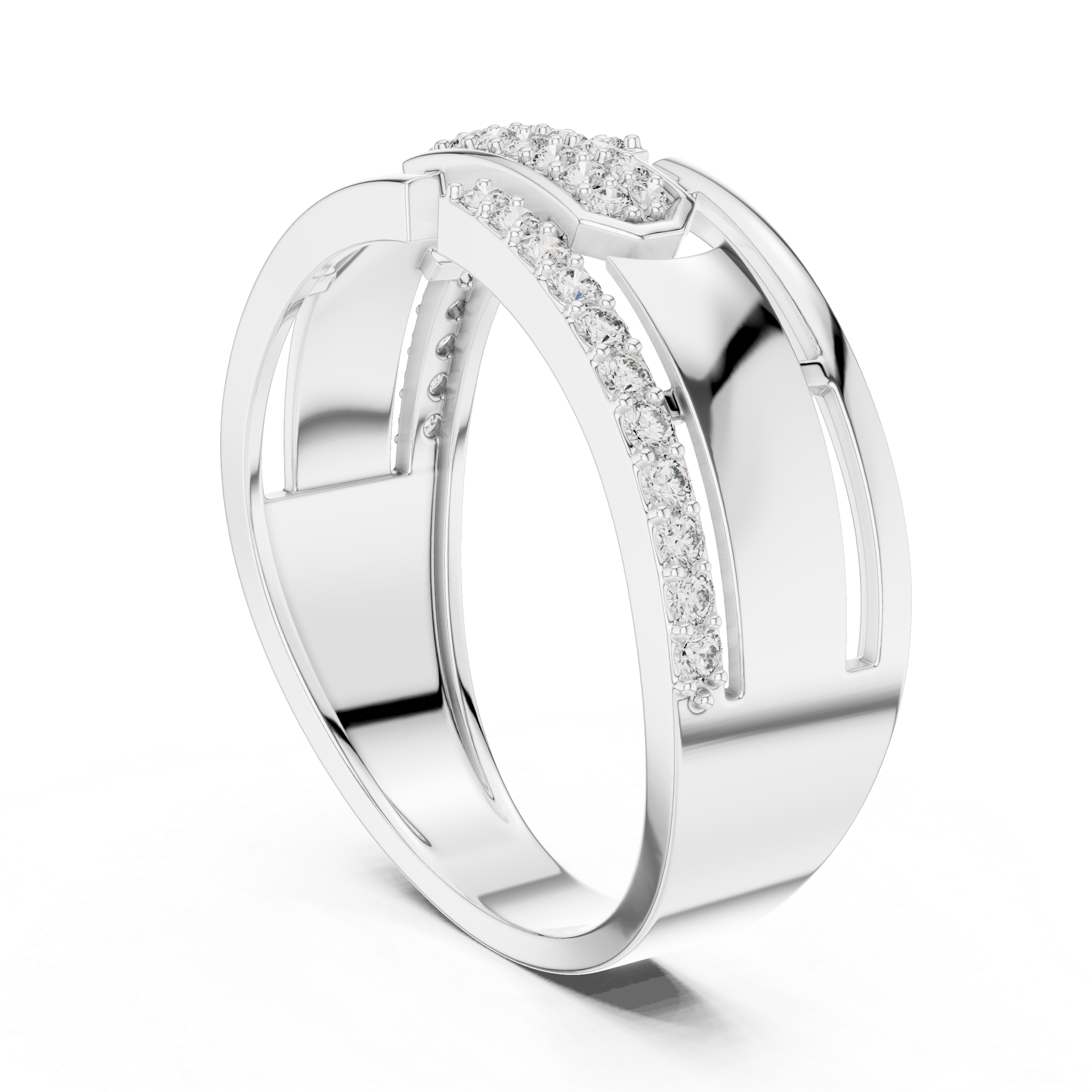 925 Silver Moissanite Mens Pave Band Ring 14k Gold Plated