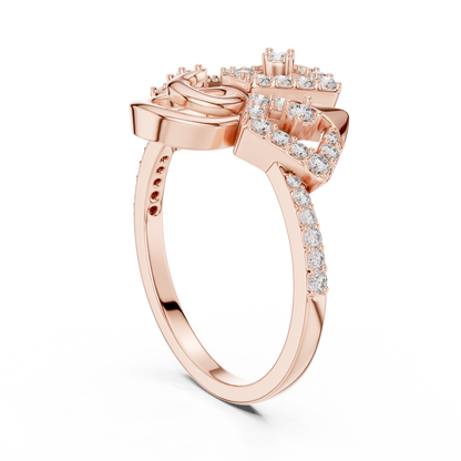 925 Silver Moissanite Art Deco Triple-Panel Spiral Statement Engagement Ring 14K Gold Plated