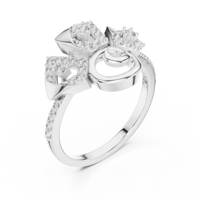 925 Silver Moissanite Art Deco Triple-Panel Spiral Statement Engagement Ring 14K Gold Plated