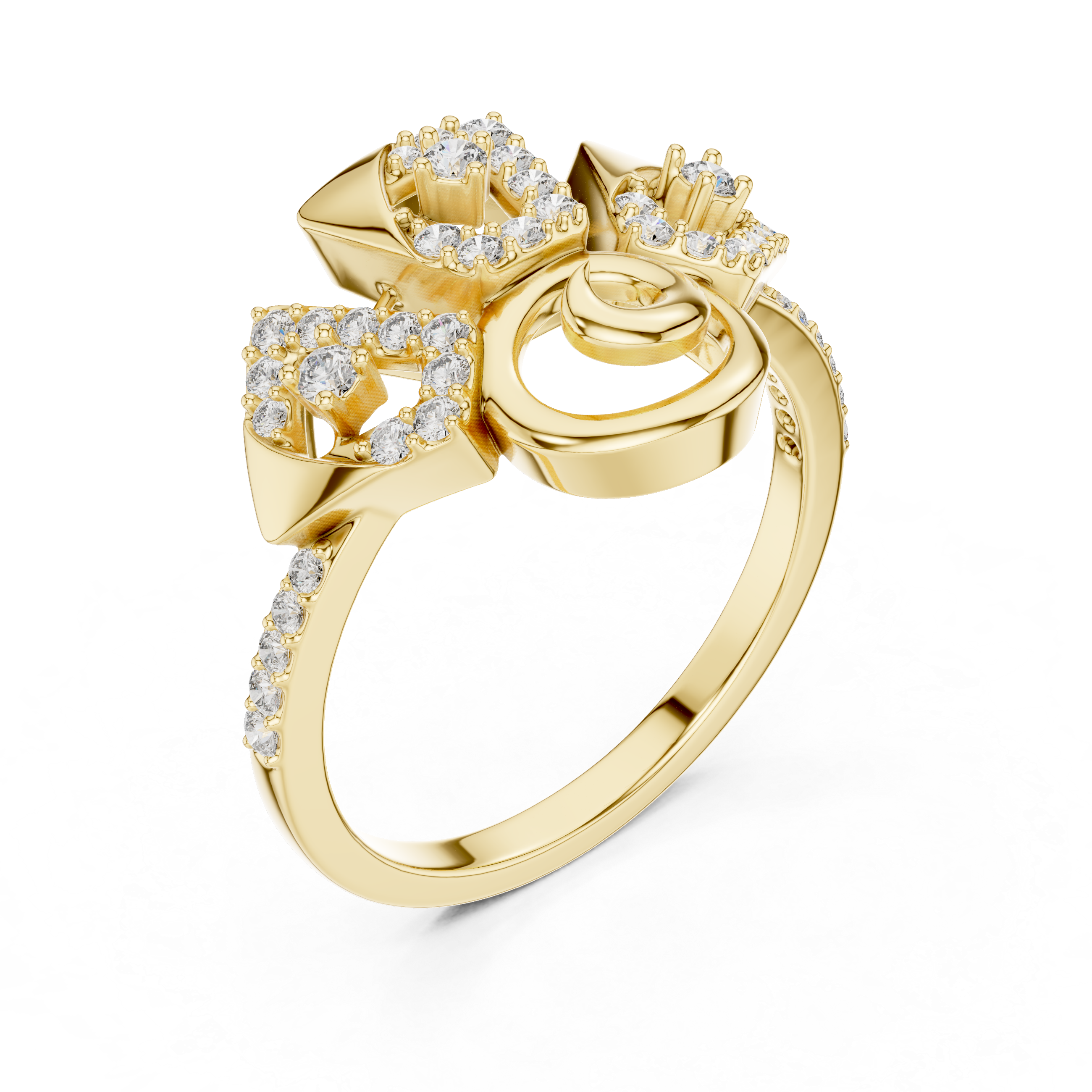 925 Silver Moissanite Art Deco Triple-Panel Spiral Statement Engagement Ring 14K Gold Plated