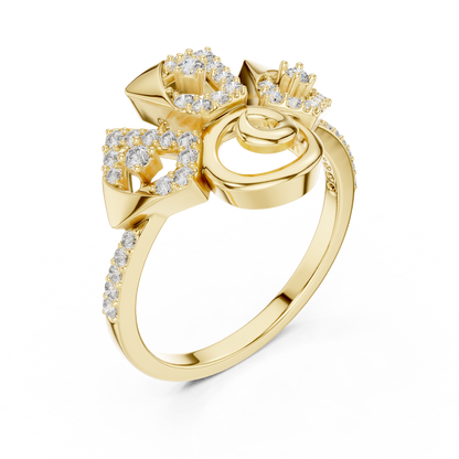 925 Silver Moissanite Art Deco Triple-Panel Spiral Statement Engagement Ring 14K Gold Plated