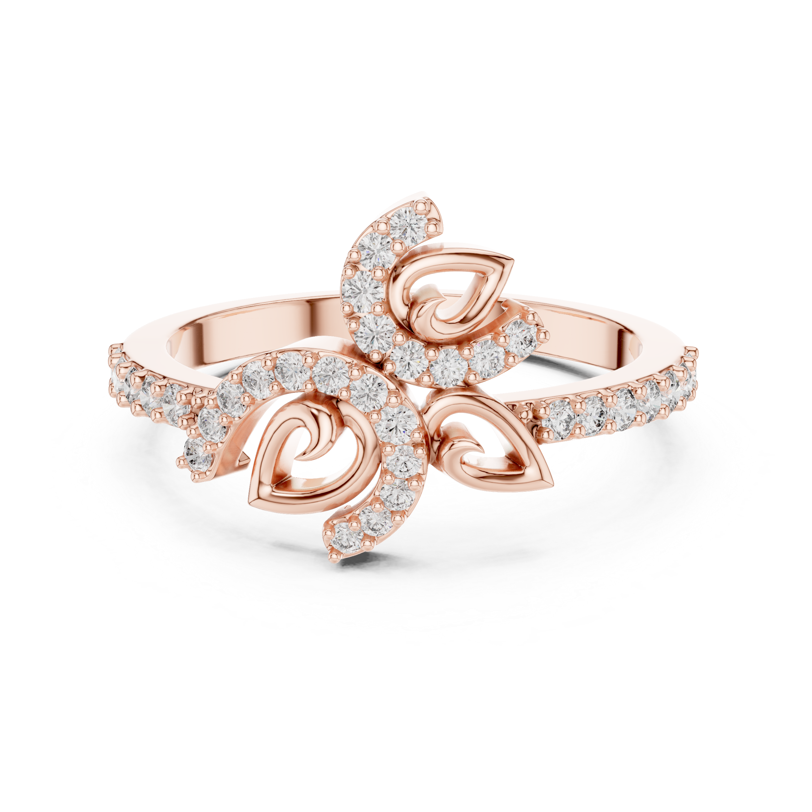 925 Silver Moissanite Nature-Inspired Leaf And Vine Cluster Ring 14K Gold Plated