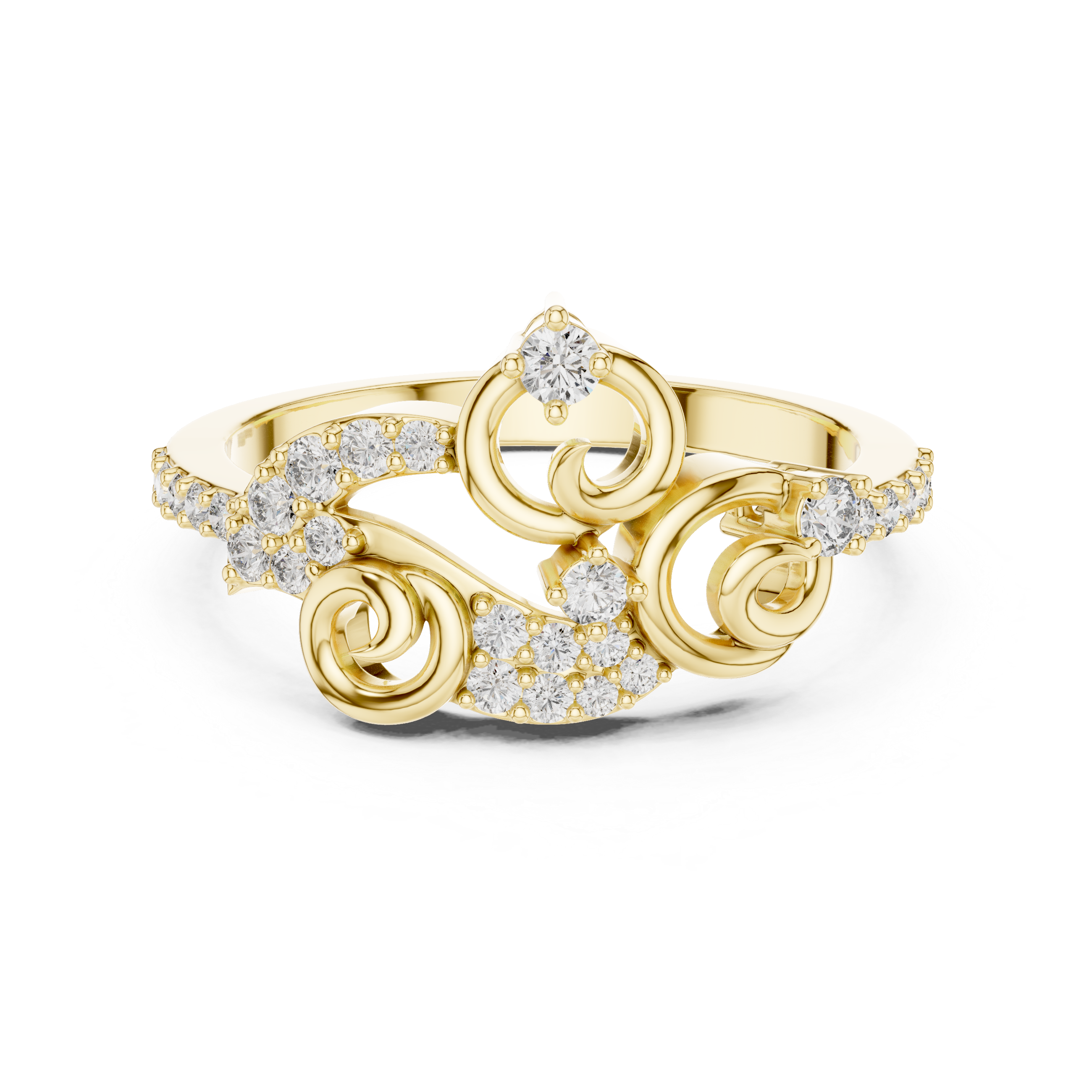925 Silver Moissanite Vintage-Style Ornate Scrollwork Statement Ring 14K Gold Plated