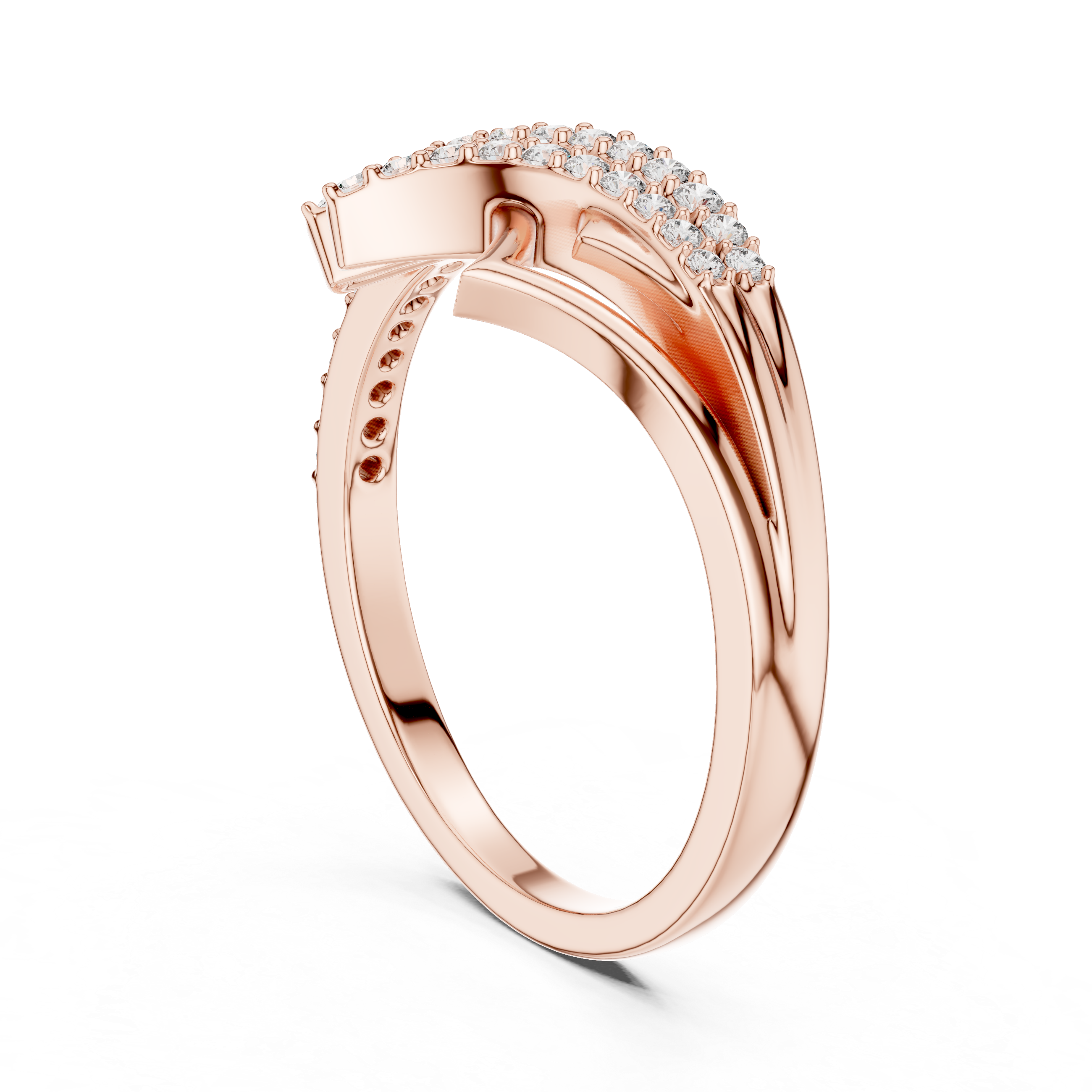 925 Silver Moissanite Geometric Crossover Bypass Ring 14K Gold Plated