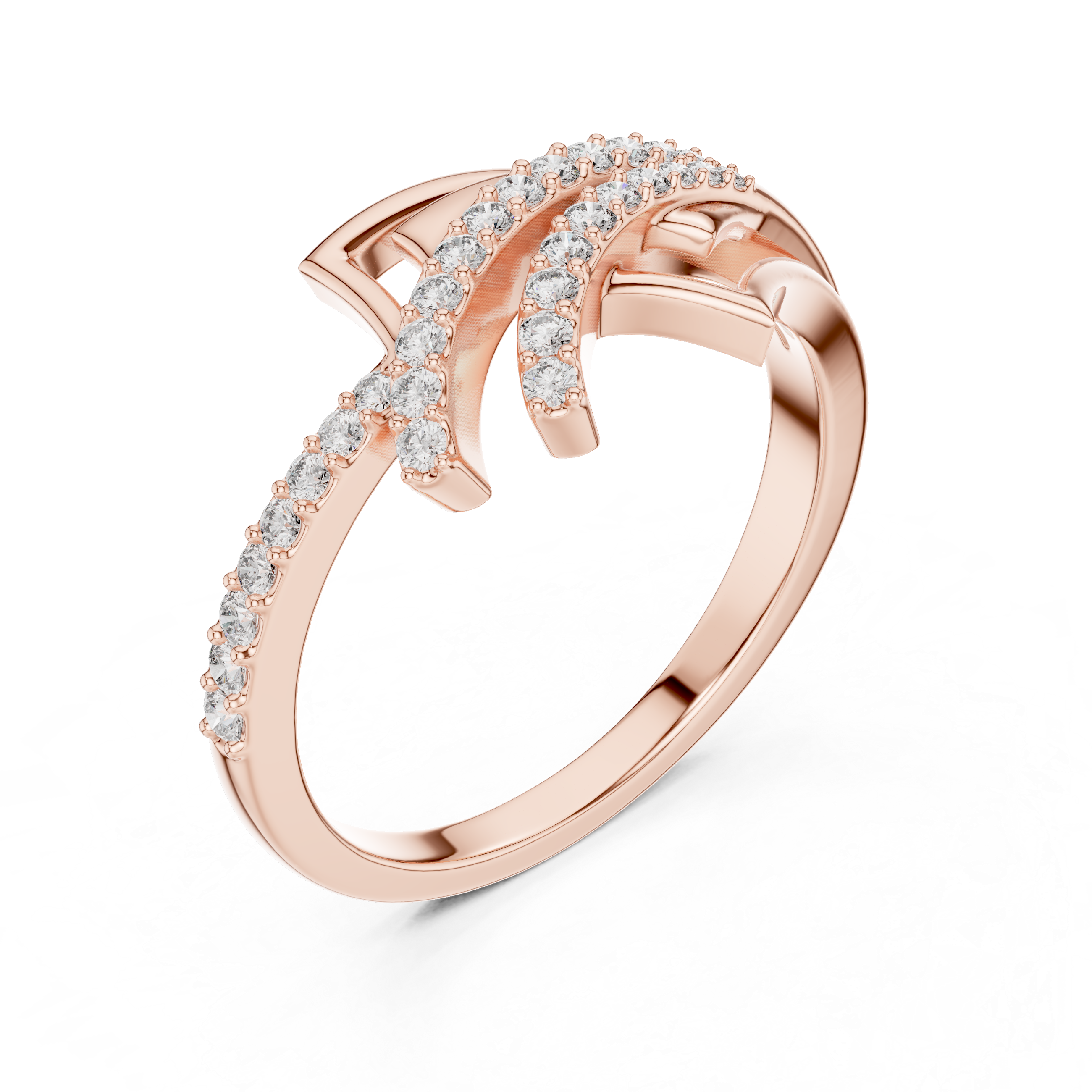 925 Silver Moissanite Geometric Crossover Bypass Ring 14K Gold Plated