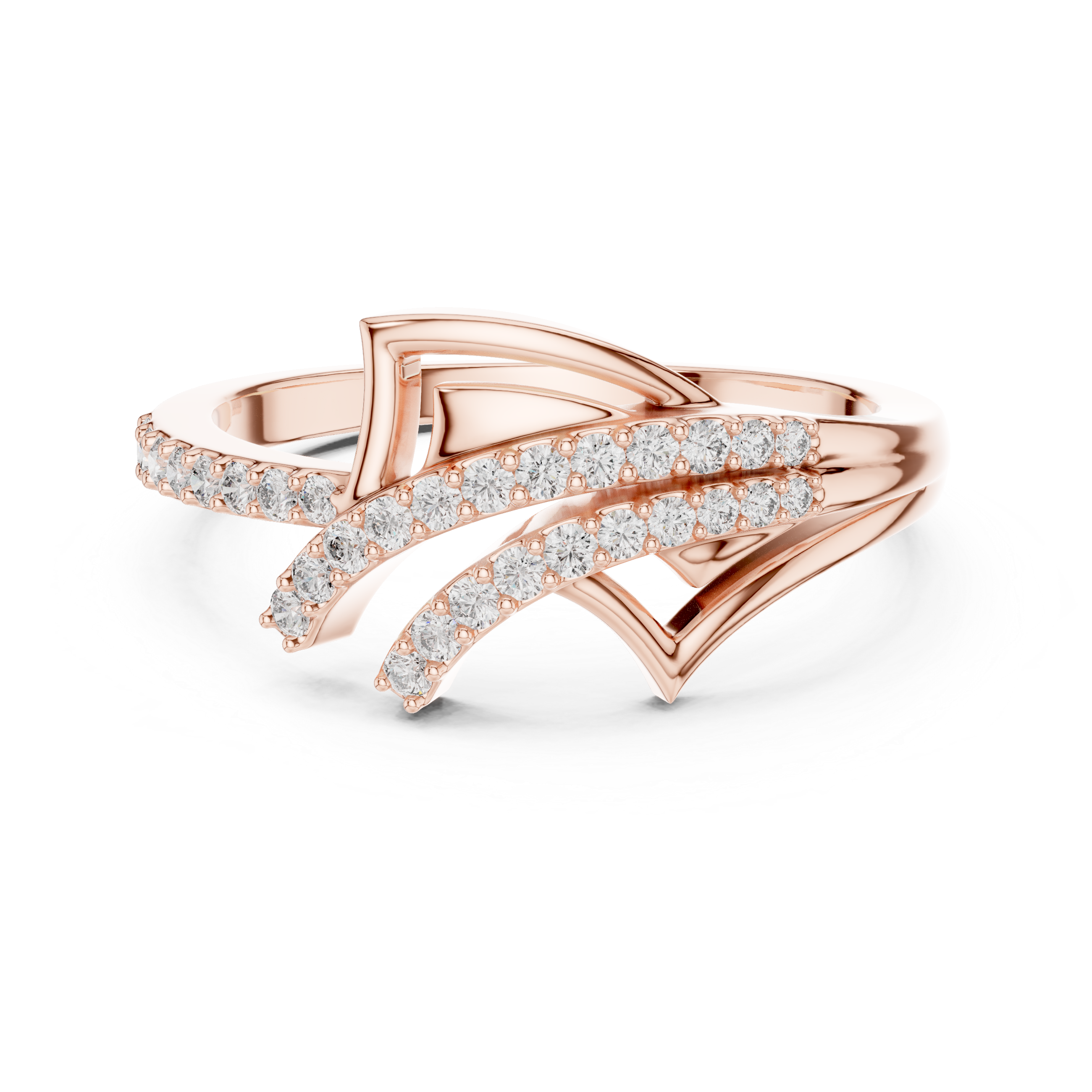 925 Silver Moissanite Geometric Crossover Bypass Ring 14K Gold Plated