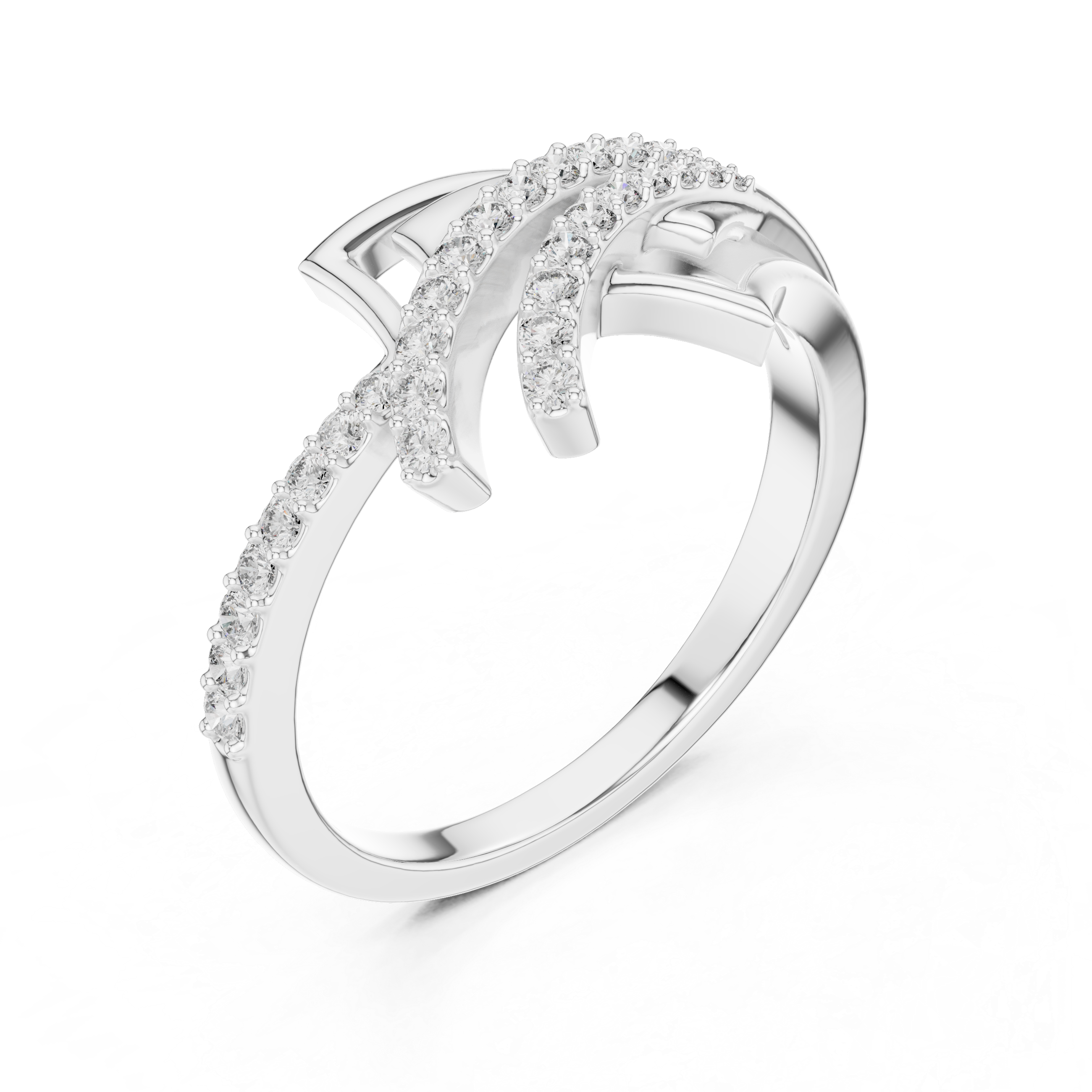 925 Silver Moissanite Geometric Crossover Bypass Ring 14K Gold Plated