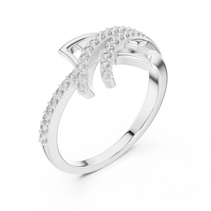 925 Silver Moissanite Geometric Crossover Bypass Ring 14K Gold Plated