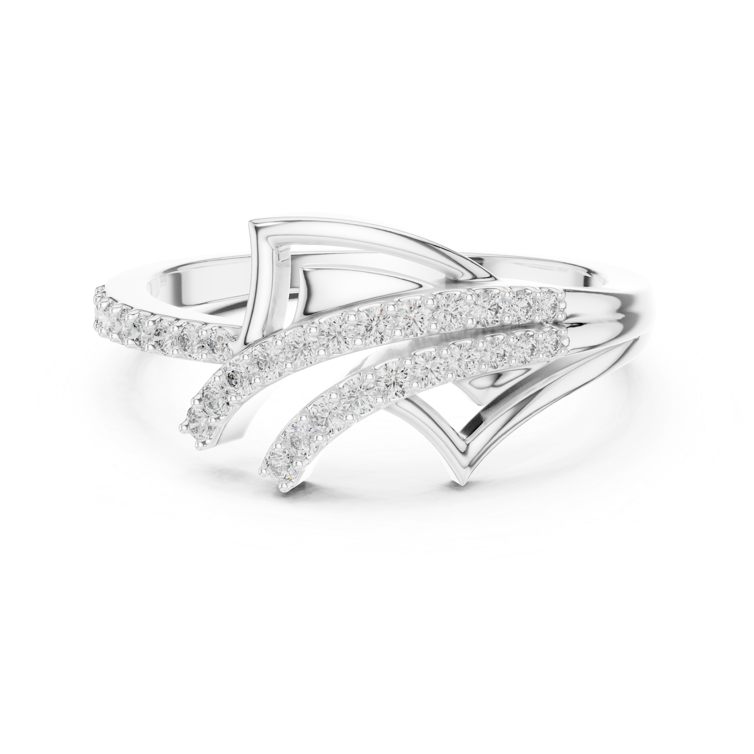 925 Silver Moissanite Geometric Crossover Bypass Ring 14K Gold Plated