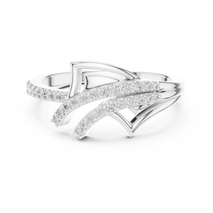 925 Silver Moissanite Geometric Crossover Bypass Ring 14K Gold Plated