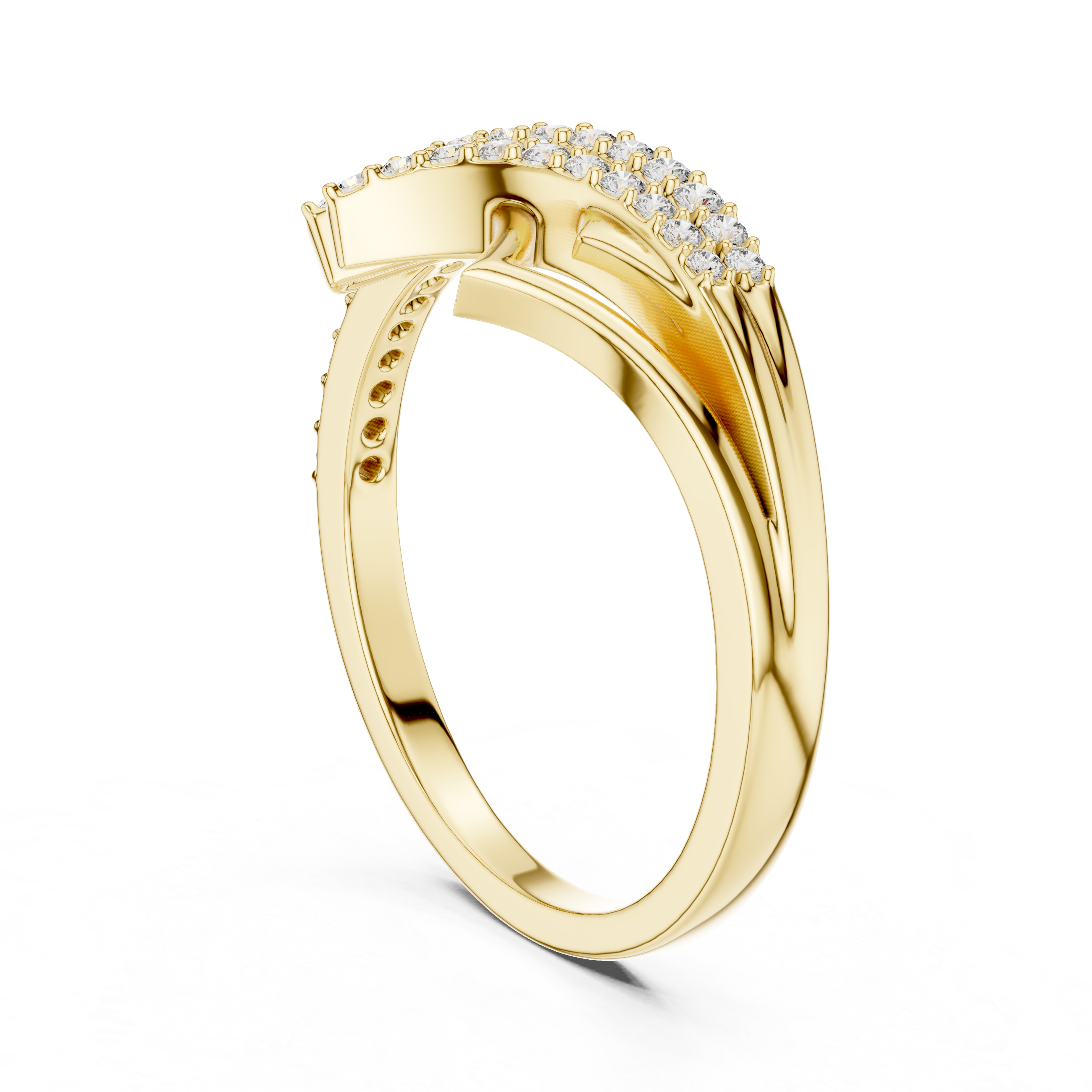 925 Silver Moissanite Geometric Crossover Bypass Ring 14K Gold Plated