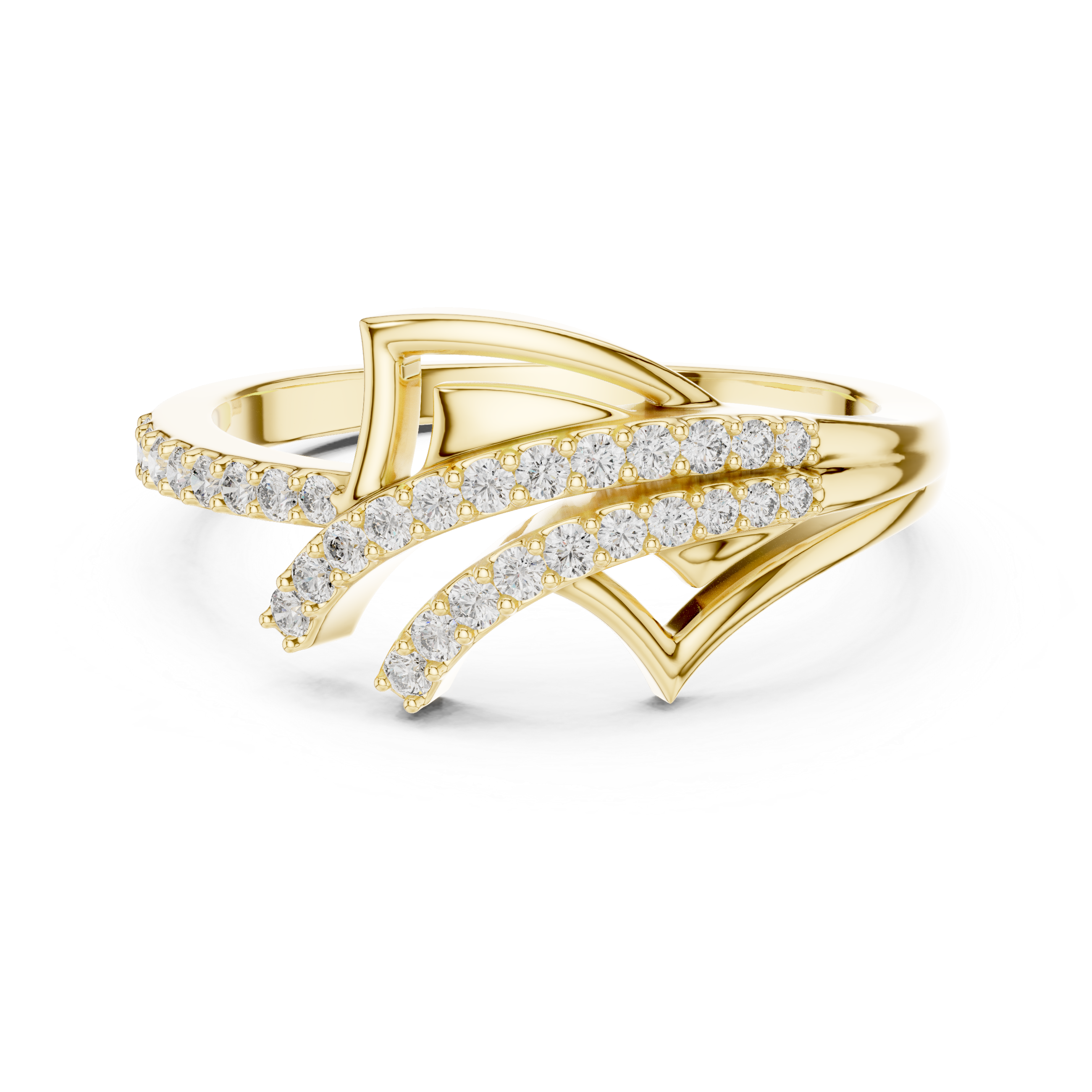 925 Silver Moissanite Geometric Crossover Bypass Ring 14K Gold Plated