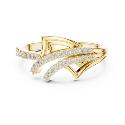 925 Silver Moissanite Geometric Crossover Bypass Ring 14K Gold Plated