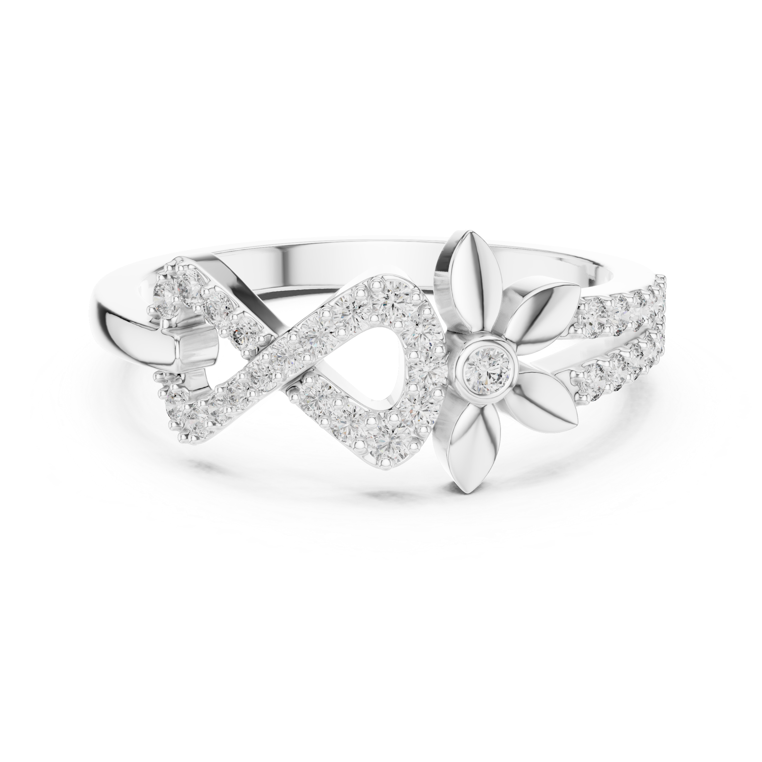 925 Silver Moissanite Floral Infinity Wedding Ring 14K Gold Plated