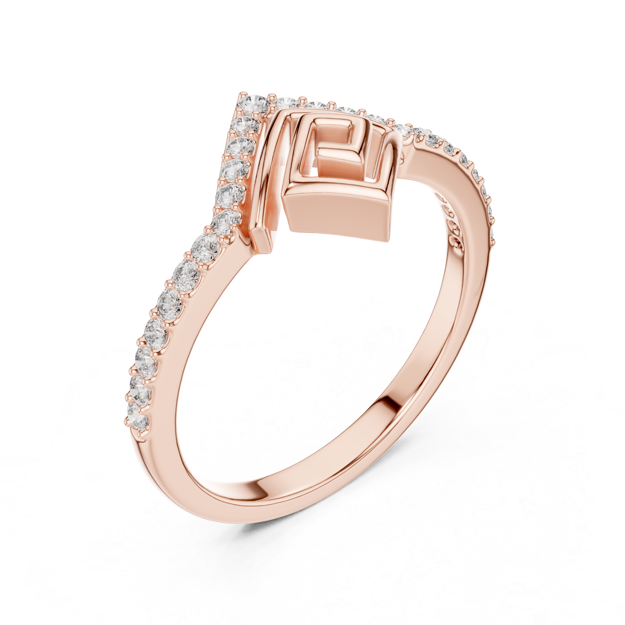 925 Silver Moissanite Architectural Geometric Chevron Ring 14K Gold Plated