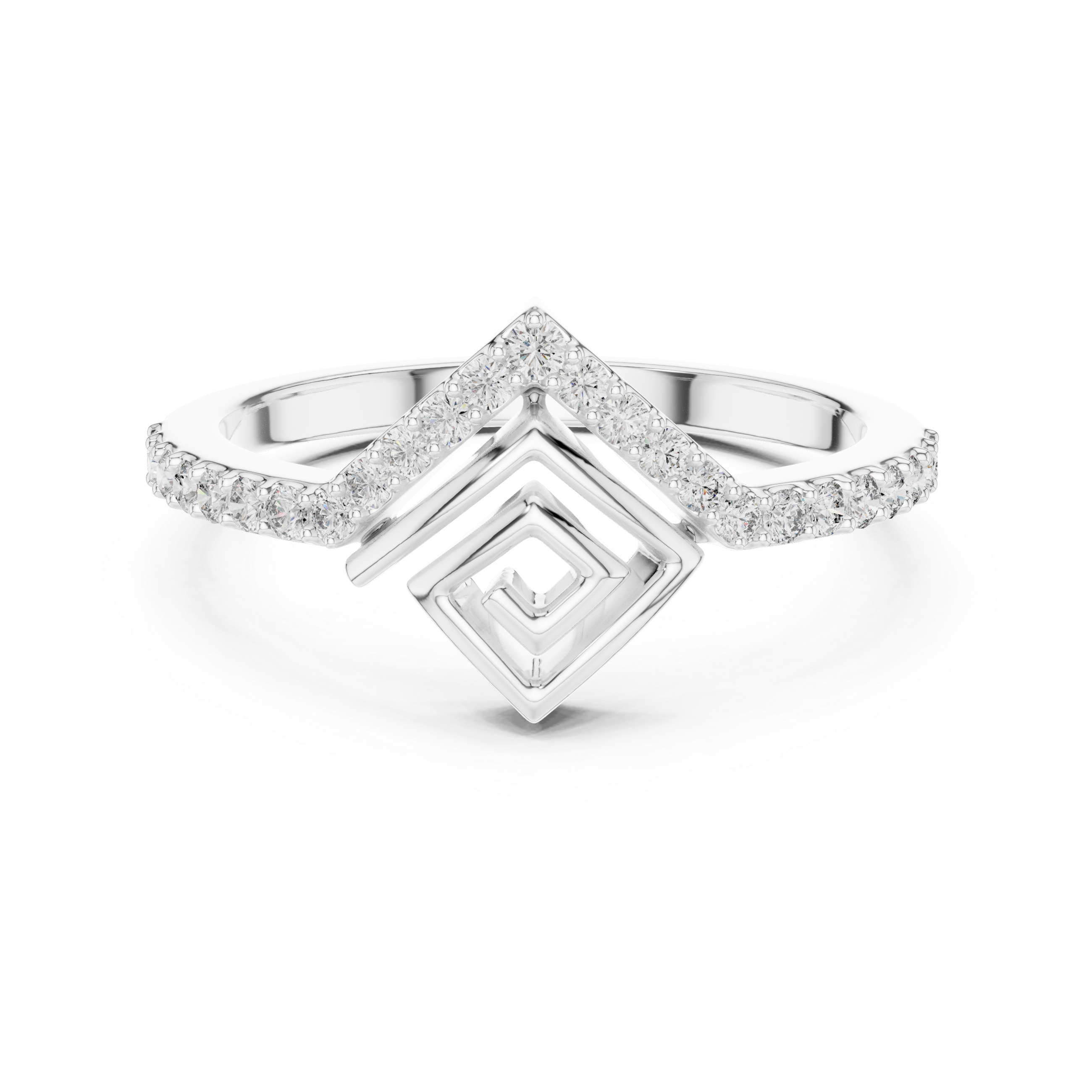 925 Silver Moissanite Architectural Geometric Chevron Ring 14K Gold Plated