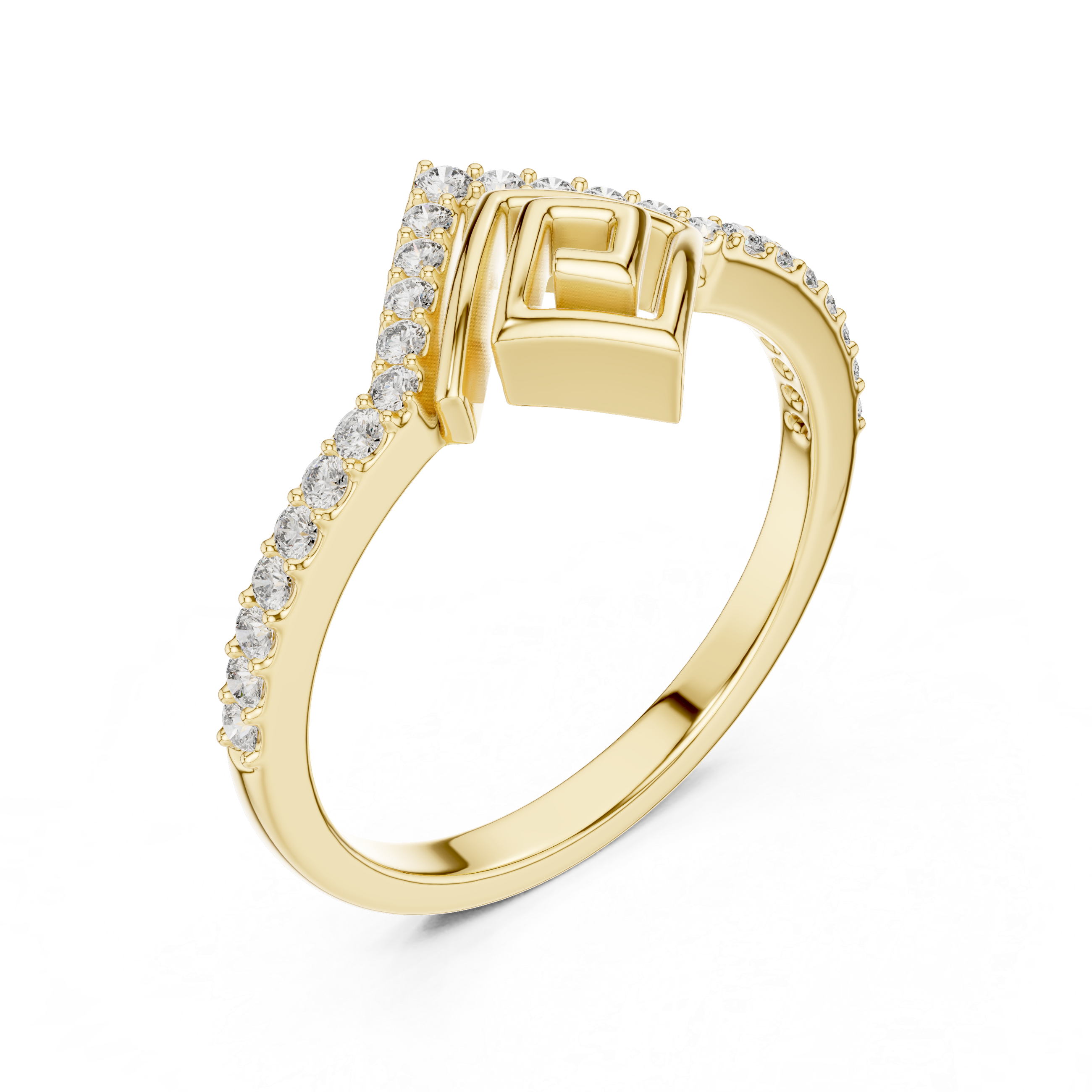 925 Silver Moissanite Architectural Geometric Chevron Ring 14K Gold Plated