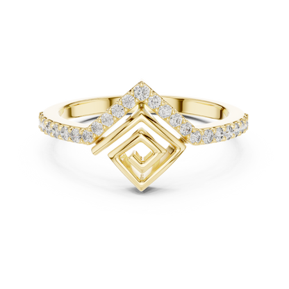 925 Silver Moissanite Architectural Geometric Chevron Ring 14K Gold Plated
