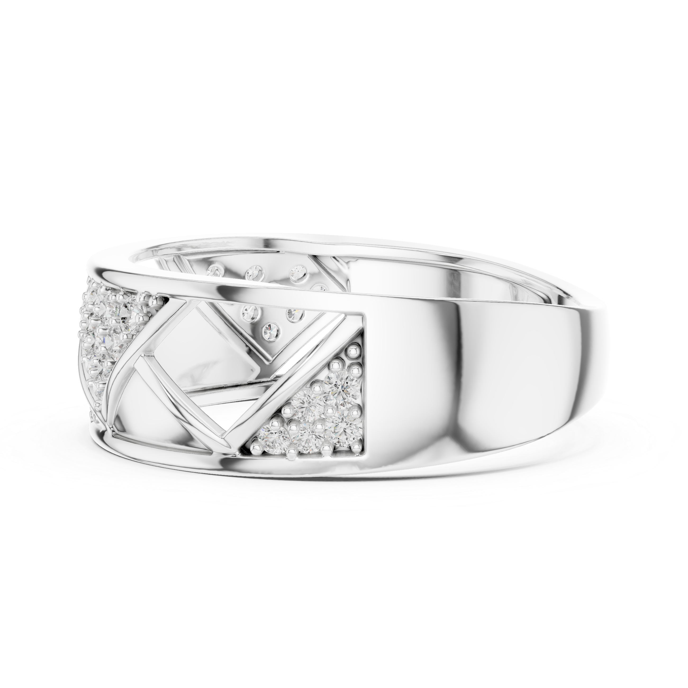925 Silver Moissanite Geometric Triangle Mens Band Ring 14k Gold Plated