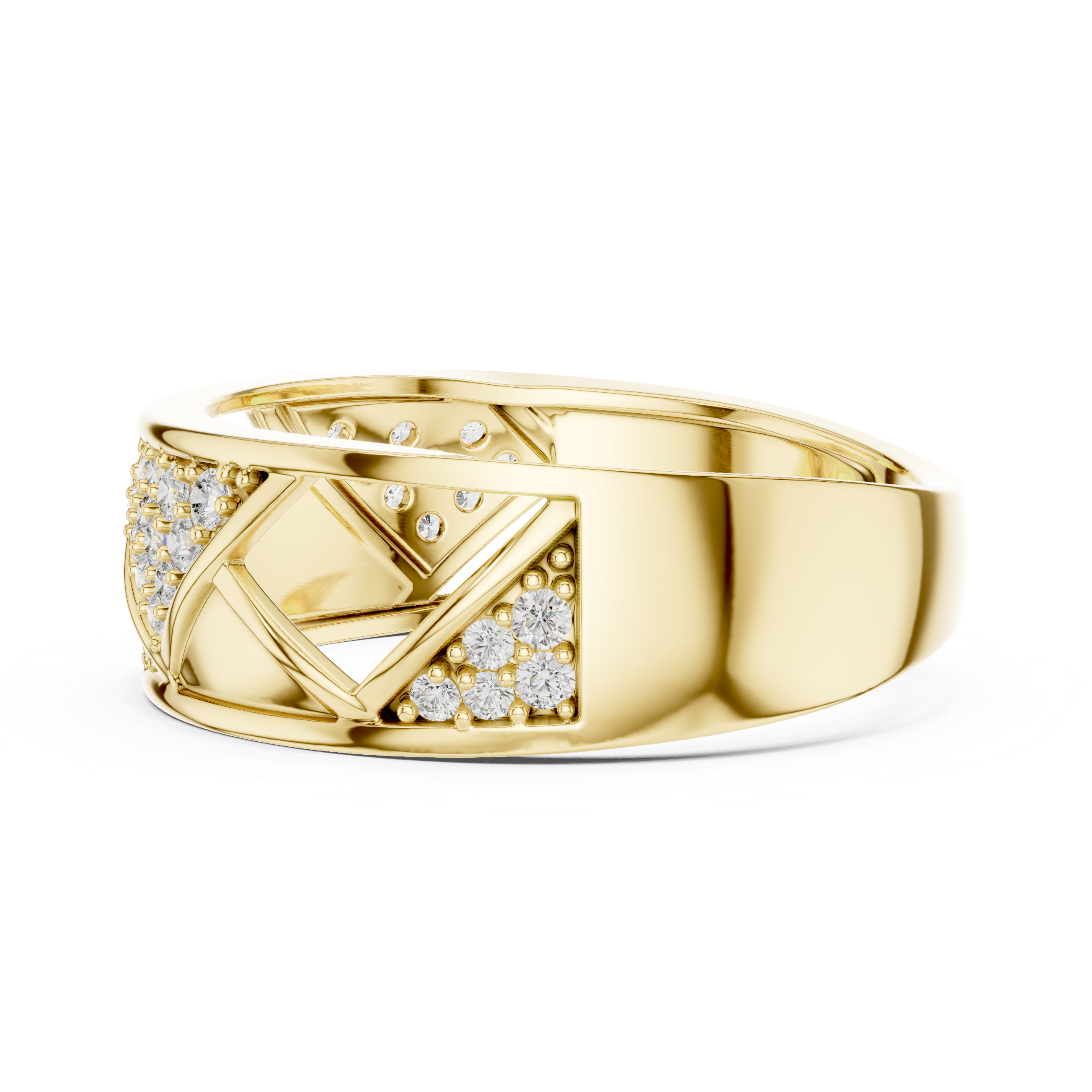 925 Silver Moissanite Geometric Triangle Mens Band Ring 14k Gold Plated