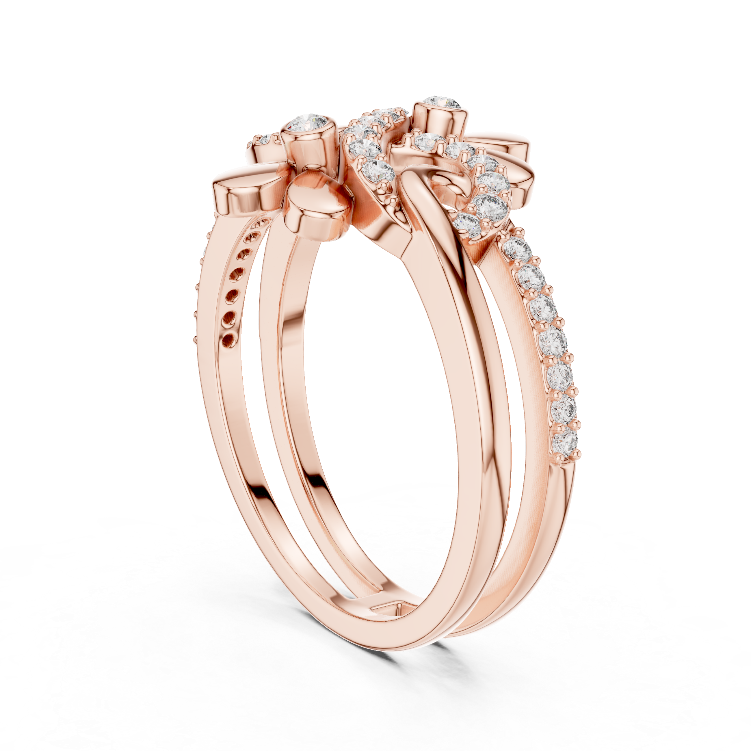 925 Silver Moissanite Double-Blossom Infinity Ring 14K Gold Plated