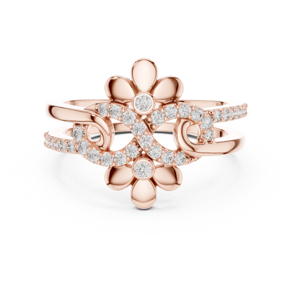 925 Silver Moissanite Double-Blossom Infinity Ring 14K Gold Plated