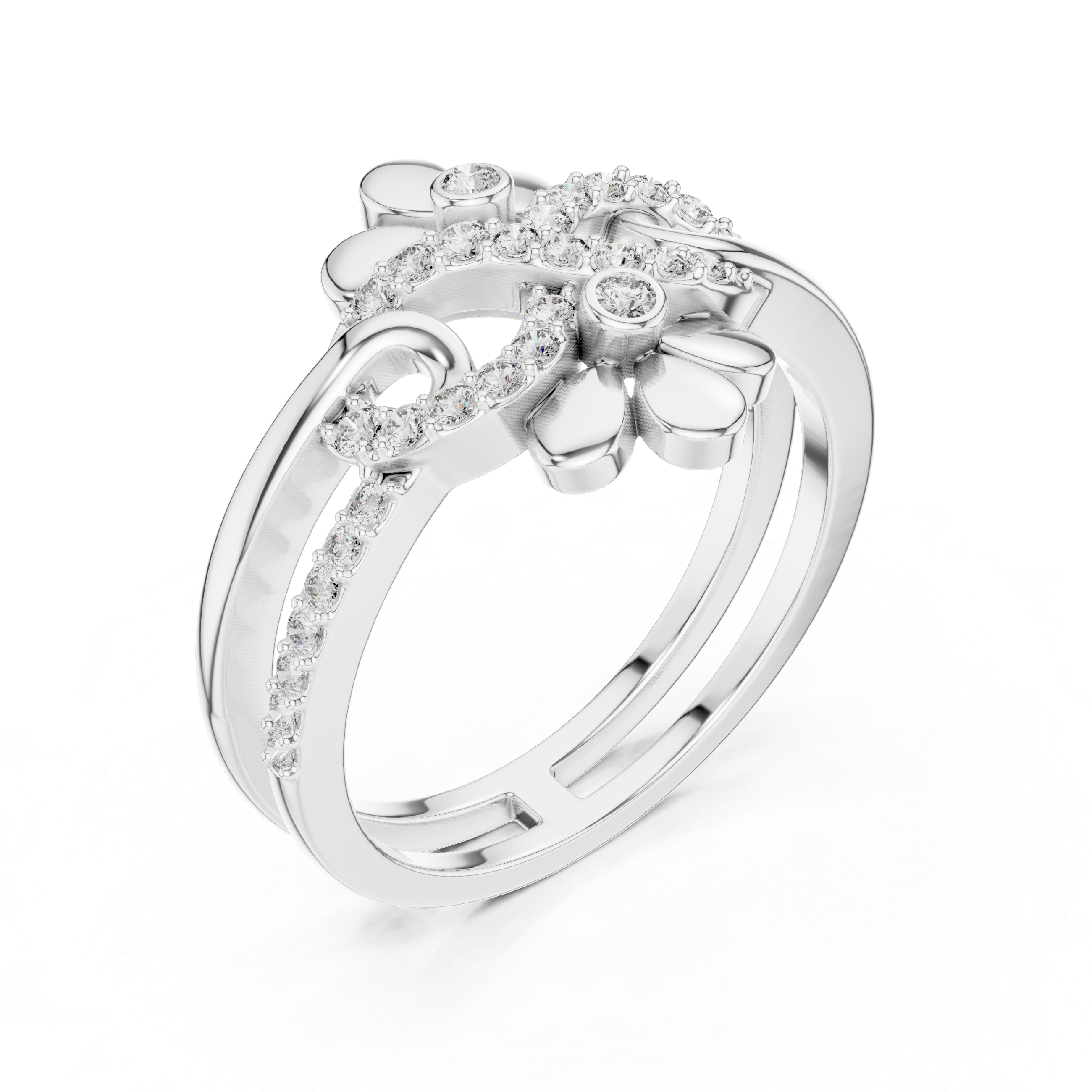 925 Silver Moissanite Double-Blossom Infinity Ring 14K Gold Plated