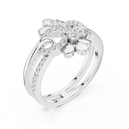 925 Silver Moissanite Double-Blossom Infinity Ring 14K Gold Plated